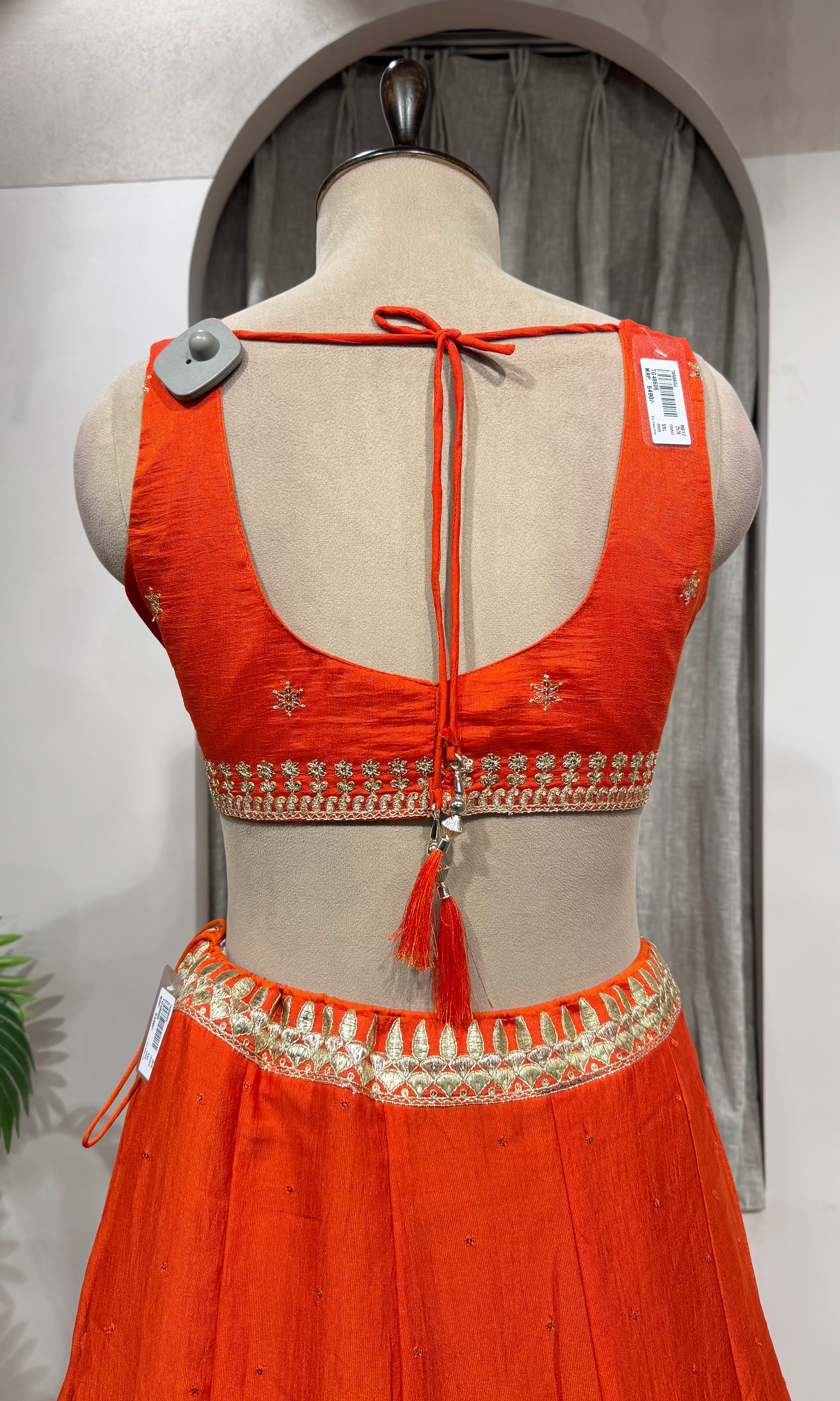ORANGE LEHENGA WITH GOLDEN EMBROIDERY