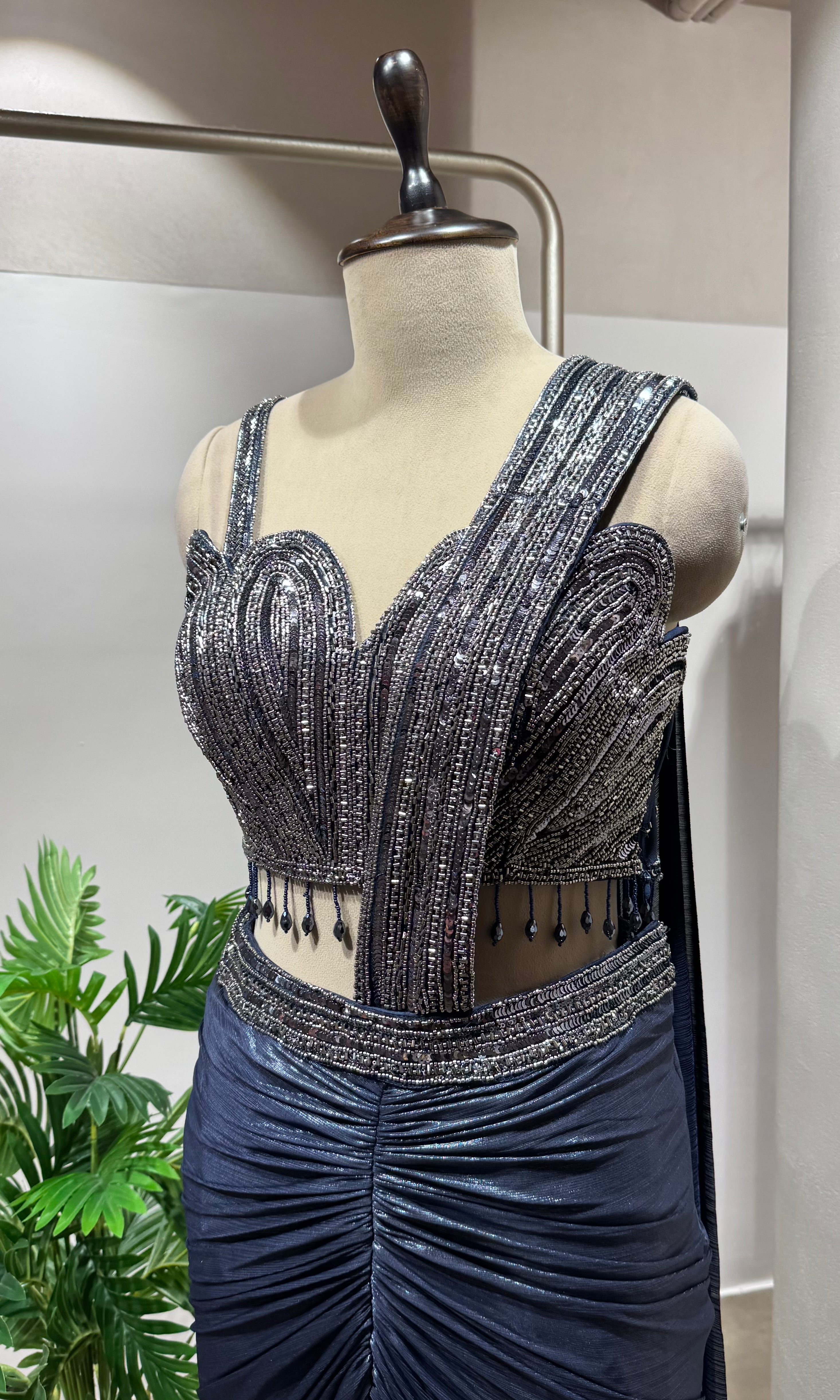 Blue Midnight Elegance Drape Gown