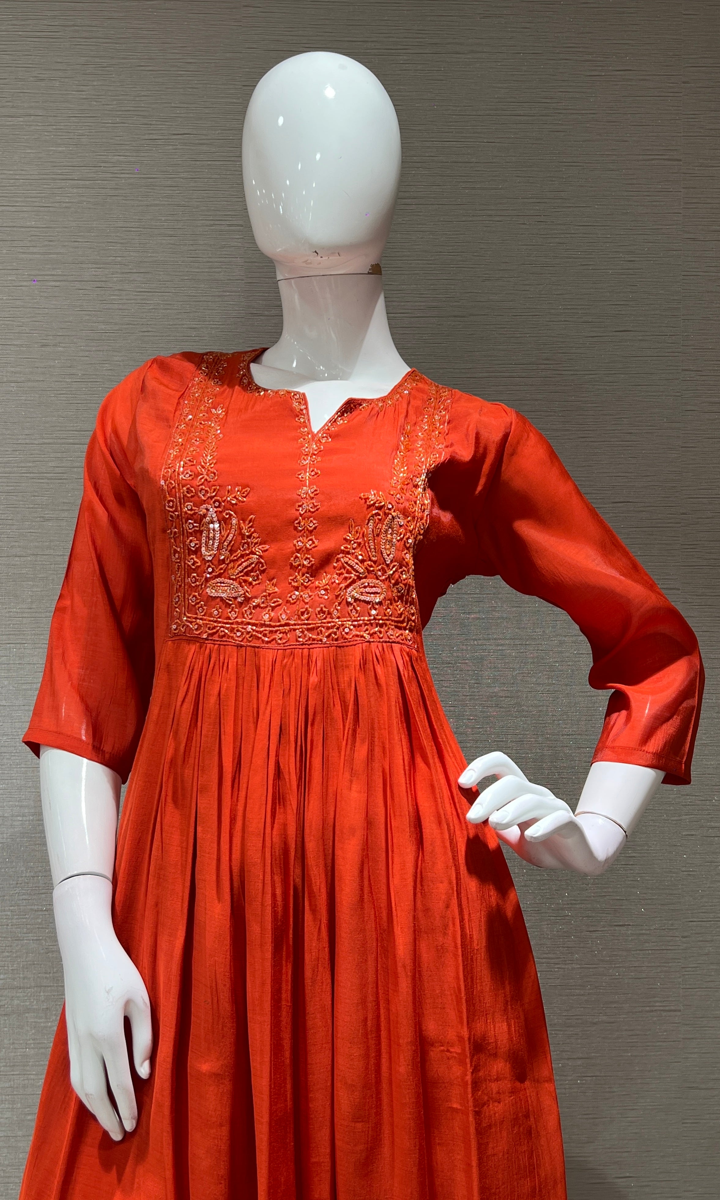 Rust MUL CHANDERI kurta set with palazzo pants
