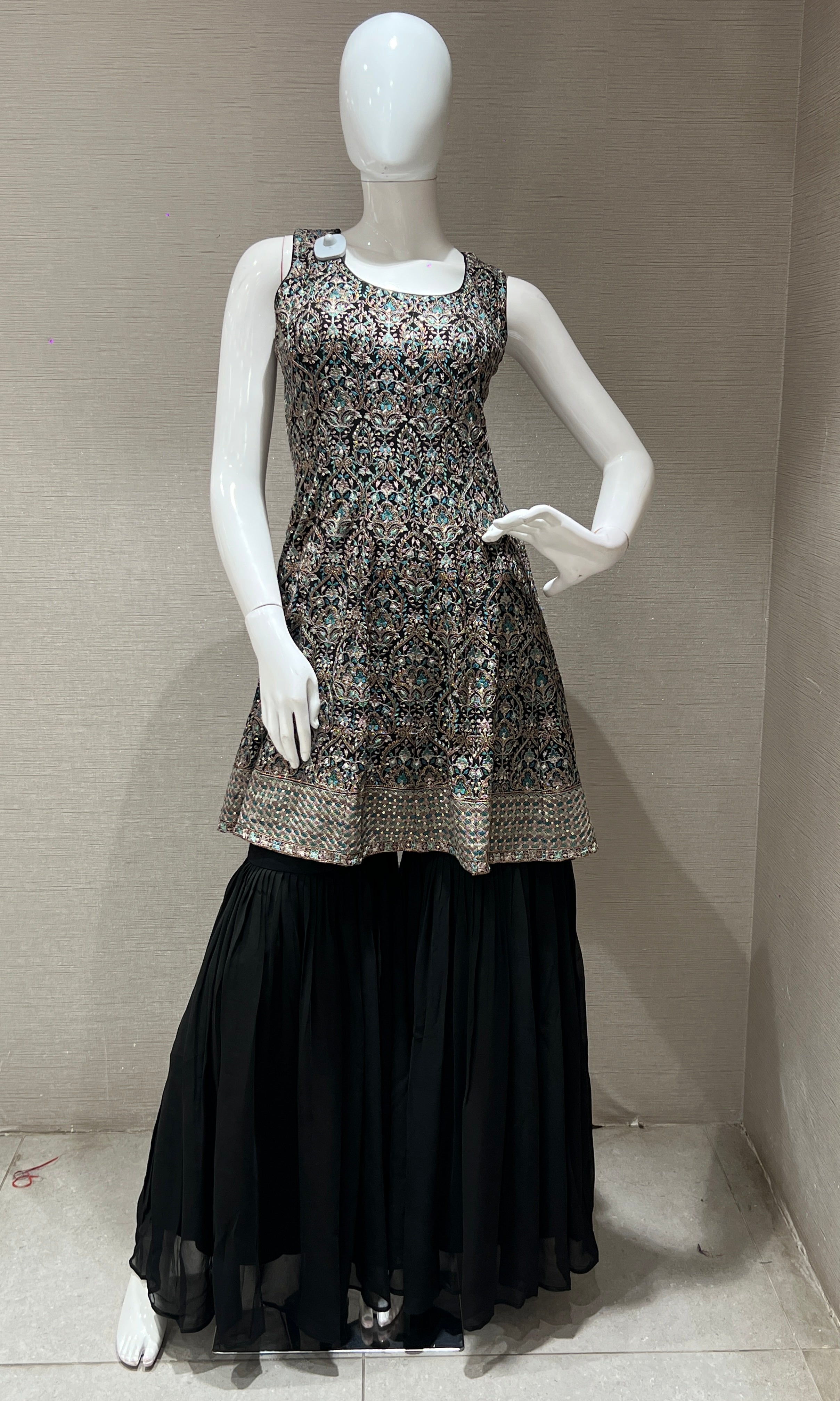 Black sharara with gold embroidery peplum BLOUSE