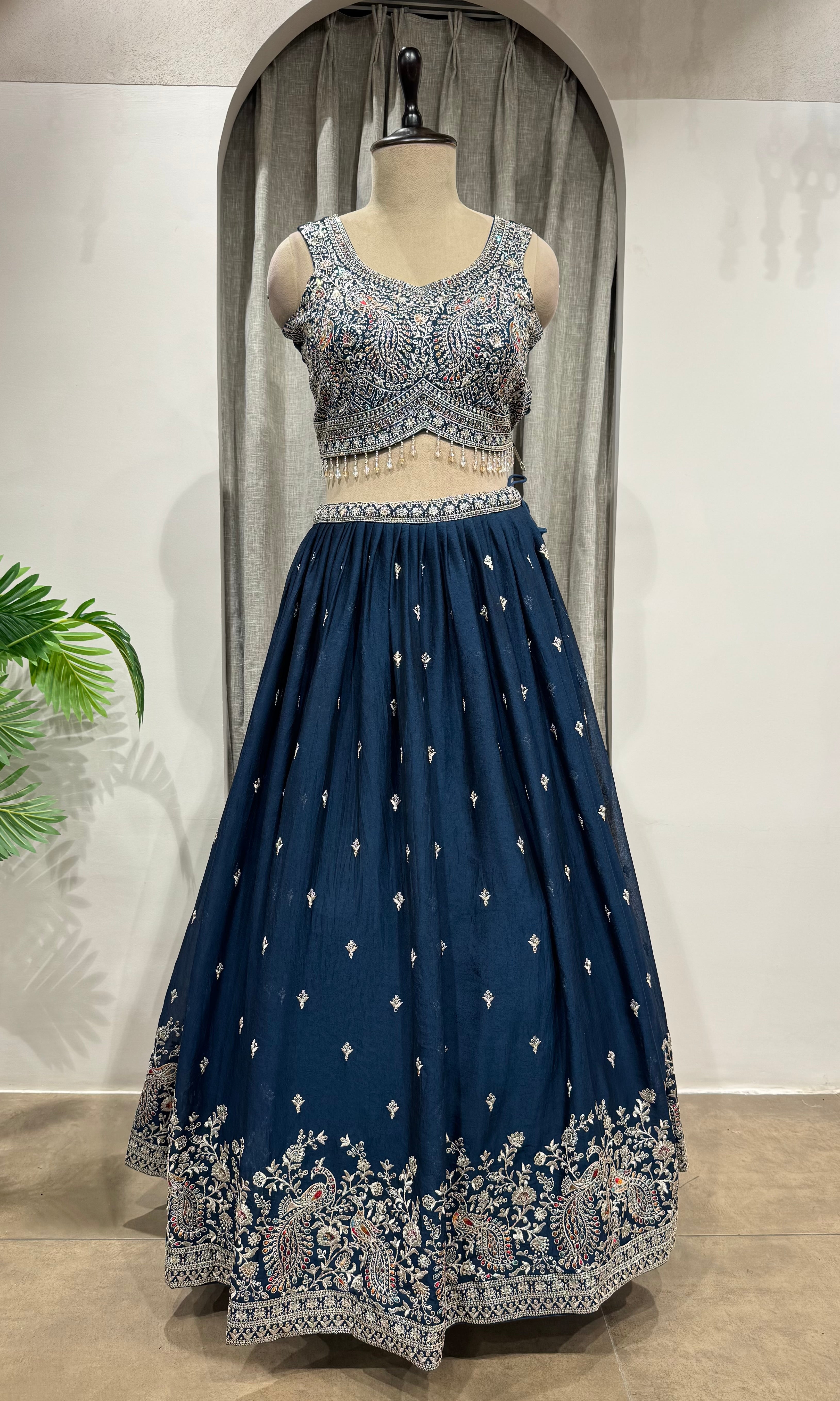 Navy Blue lehenga with intricate silver embroidery