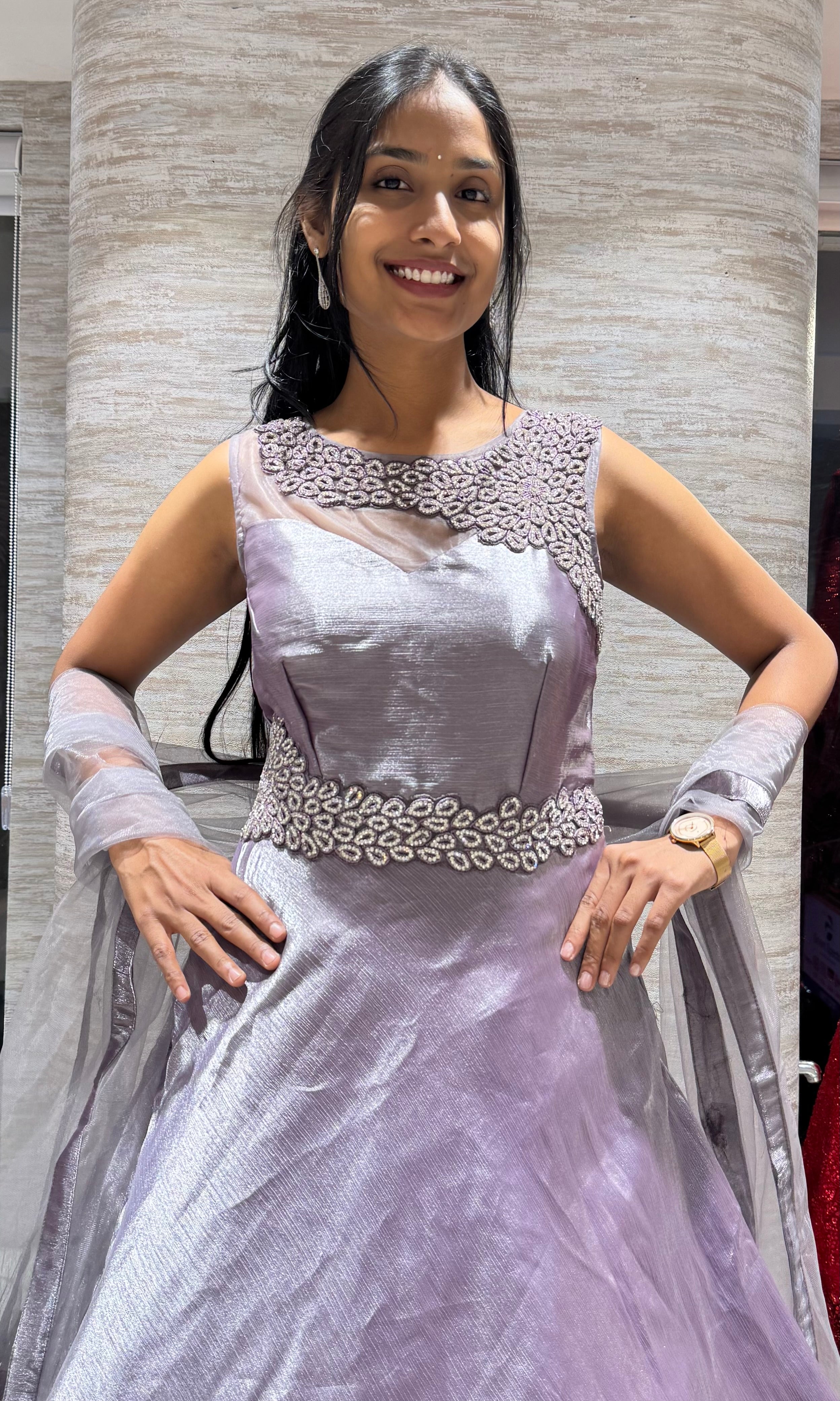 LIGHT purple shimmer organza gown