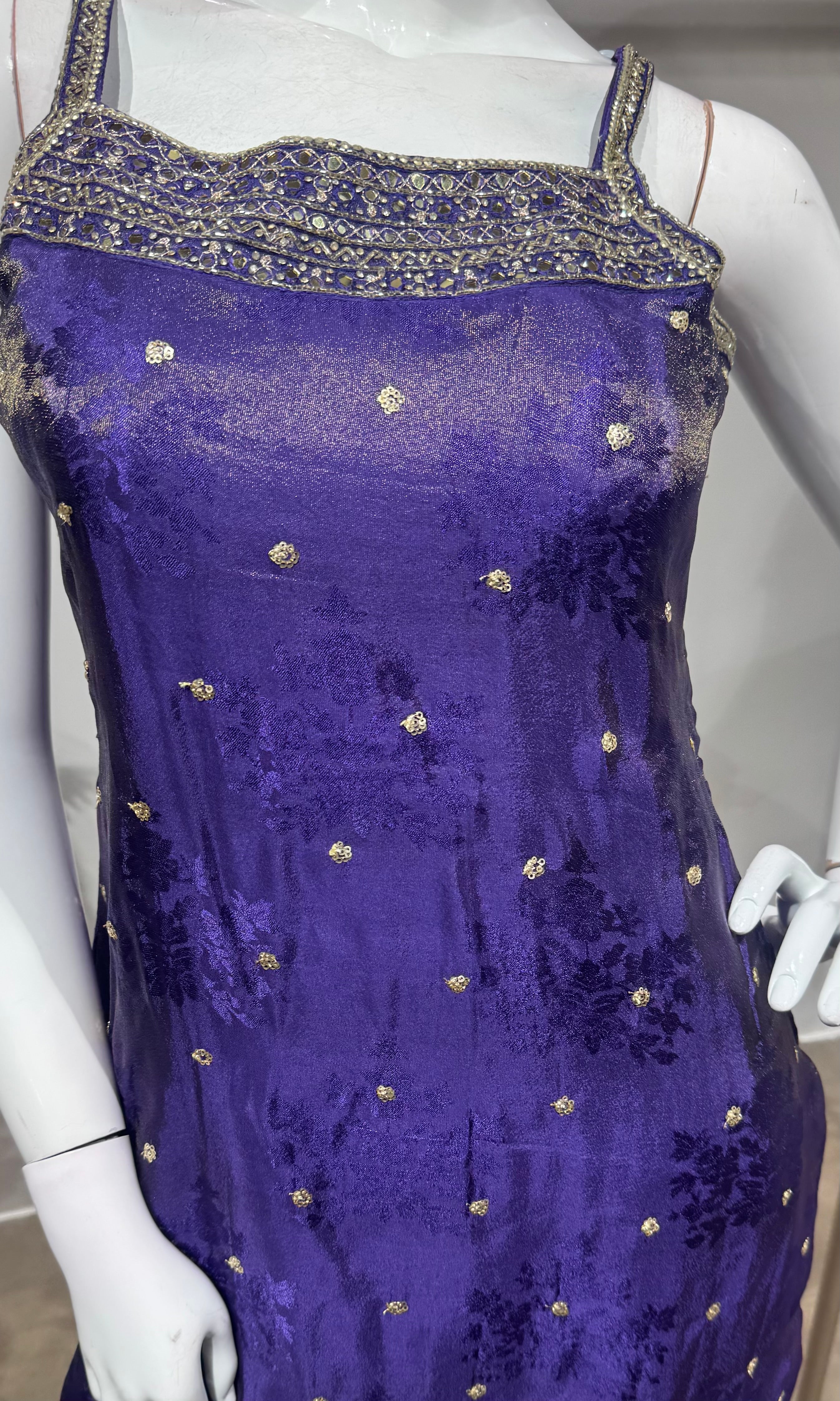 Purple silk embroidered kurta set