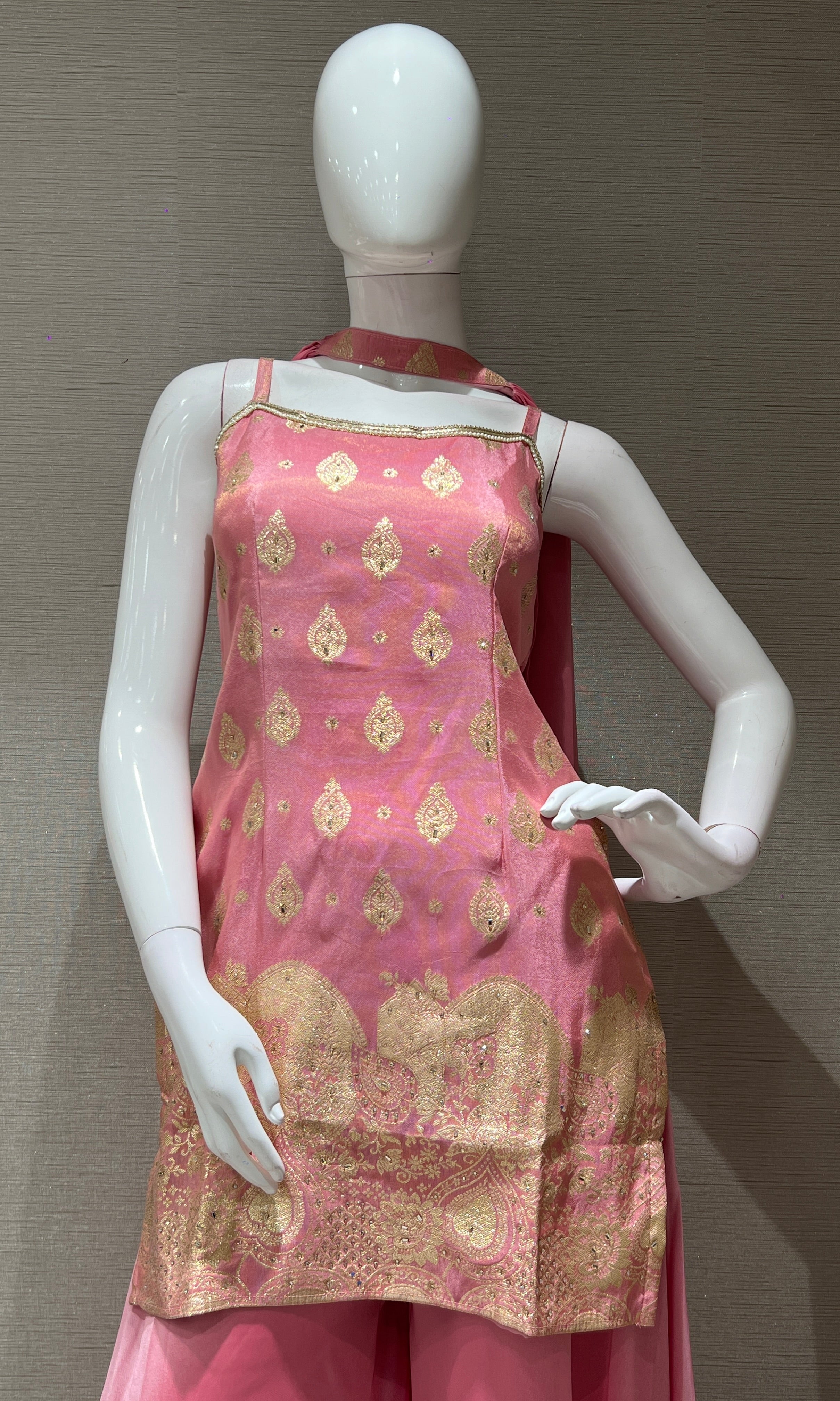 Rose Pink and Gold Embroidered Palazzo