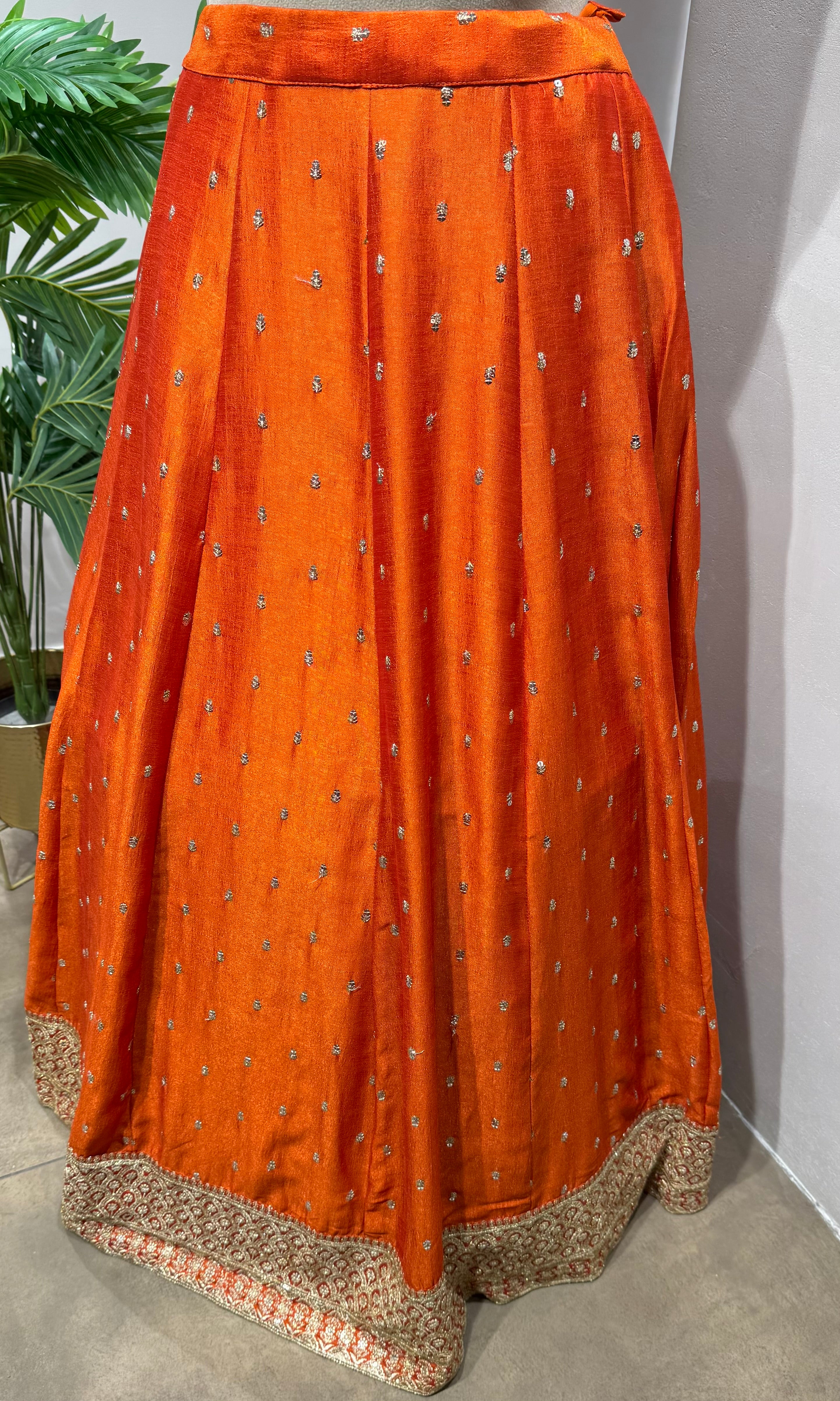 orange embroidered silk lehenga choli set