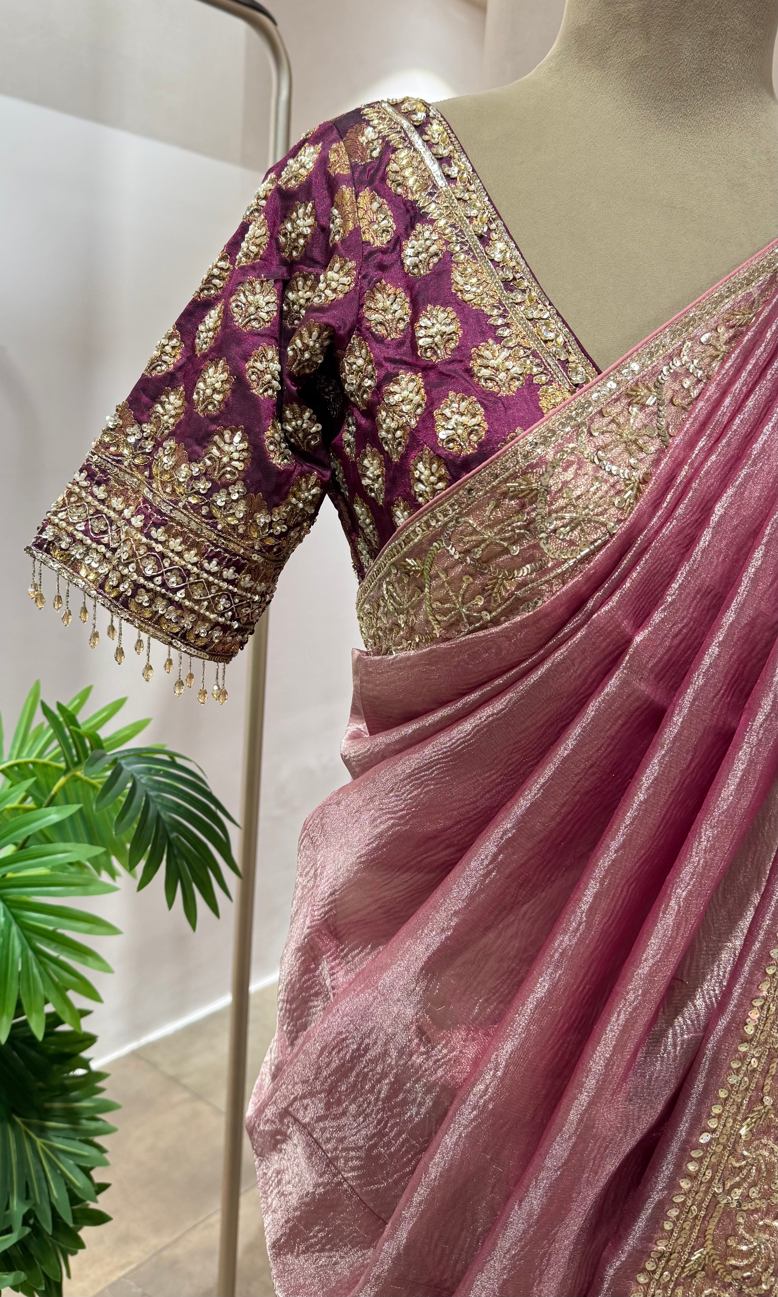 TISSUE WINE BANARASI SAREE WITH BLOUSE