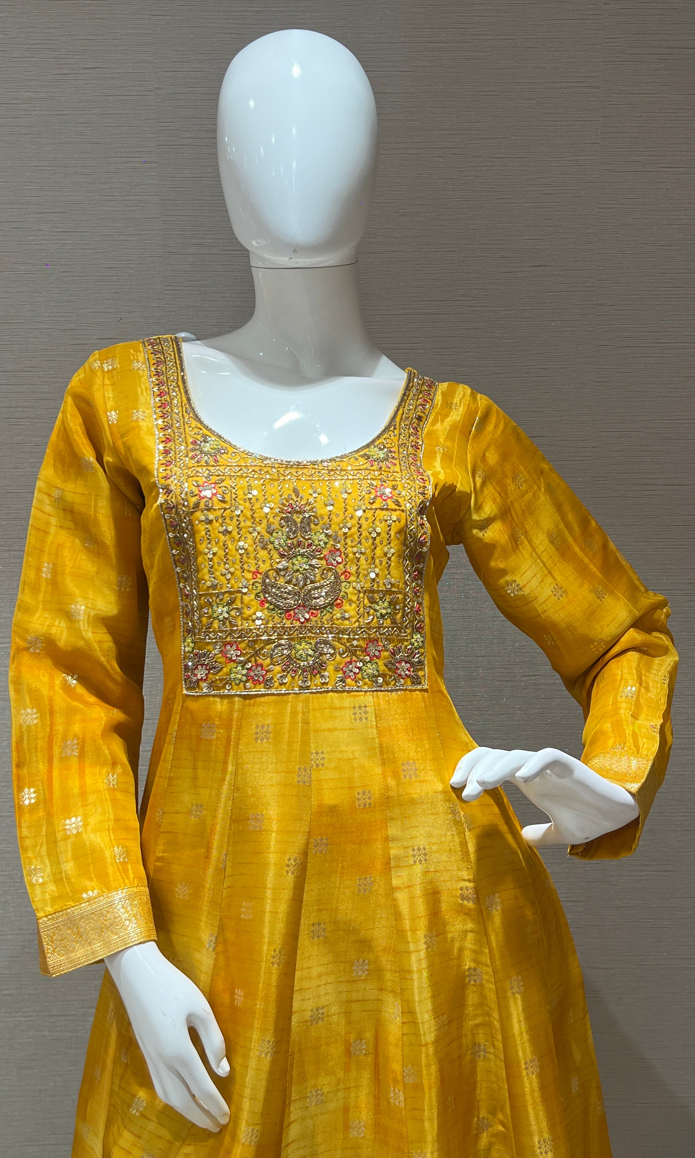 Yellow Anarkali with Floral Dupatta