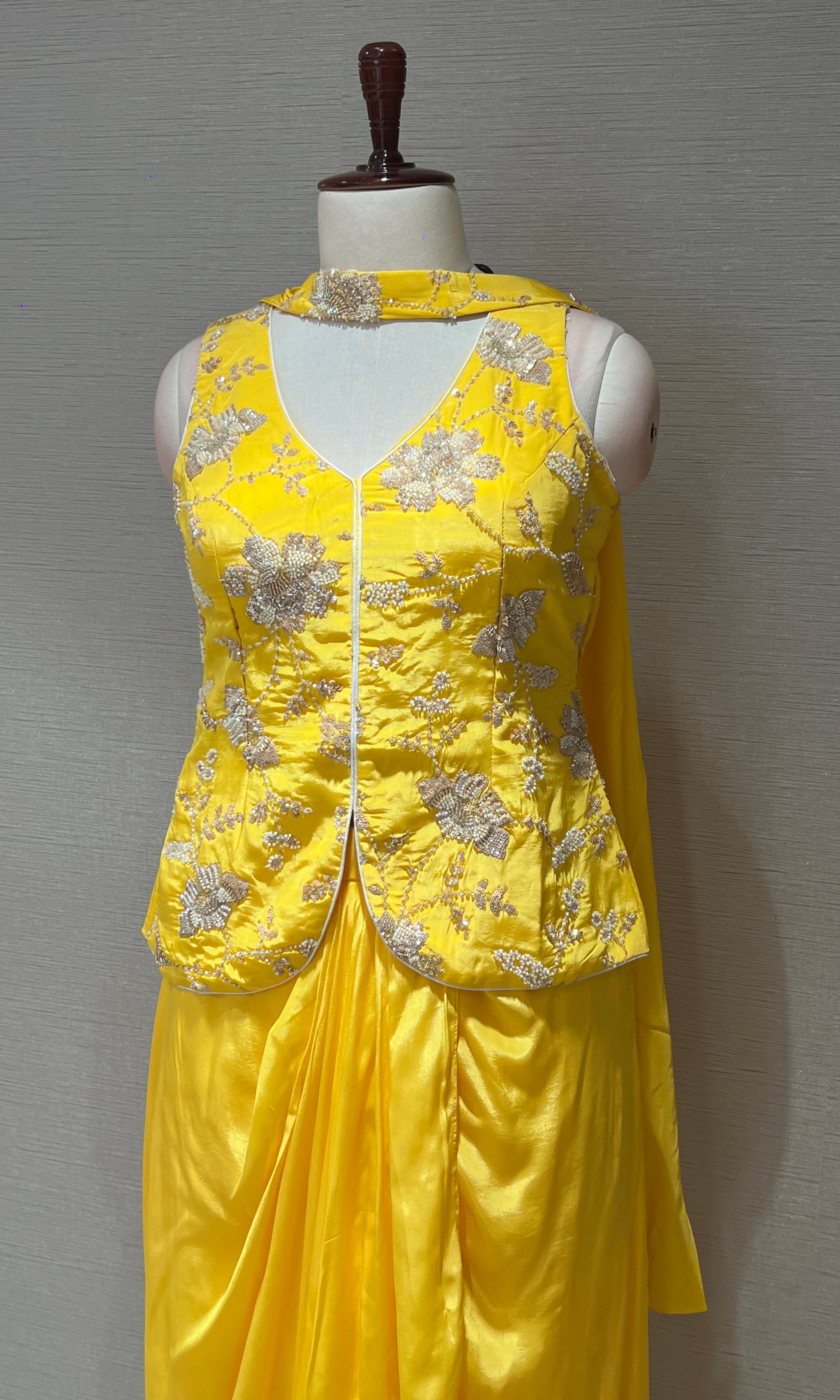 Sunshine Yellow Embroidered Jacket Dhoti Set