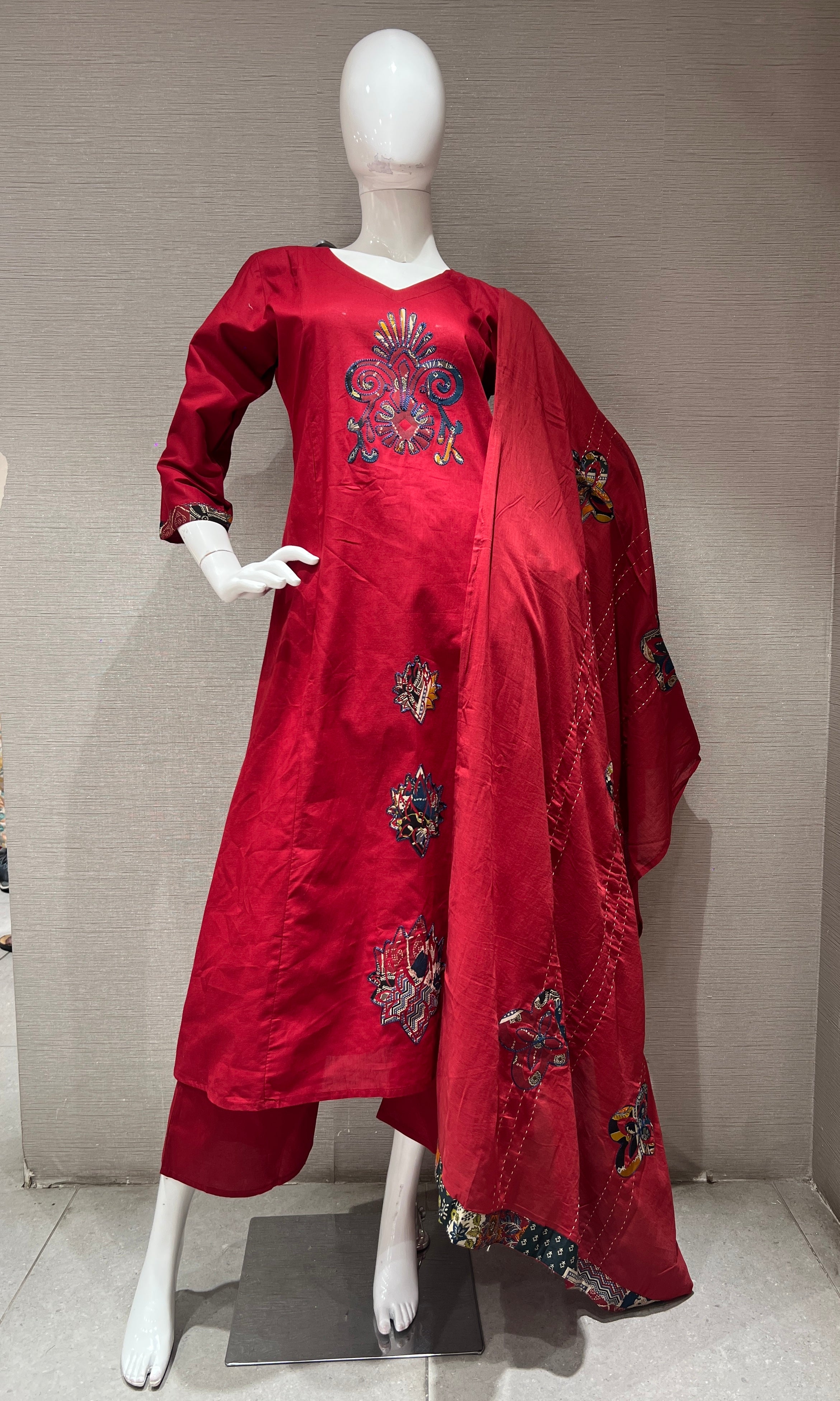 Red Floral Salwar Kameez Kurta Set