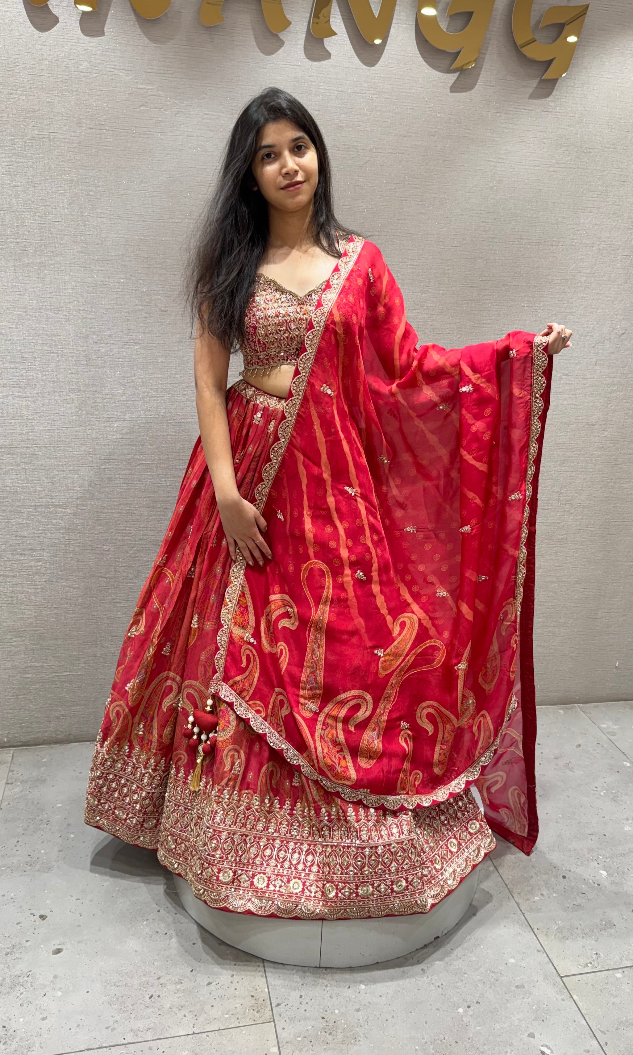 RED AND Gold Embroidered LEHENGA Set