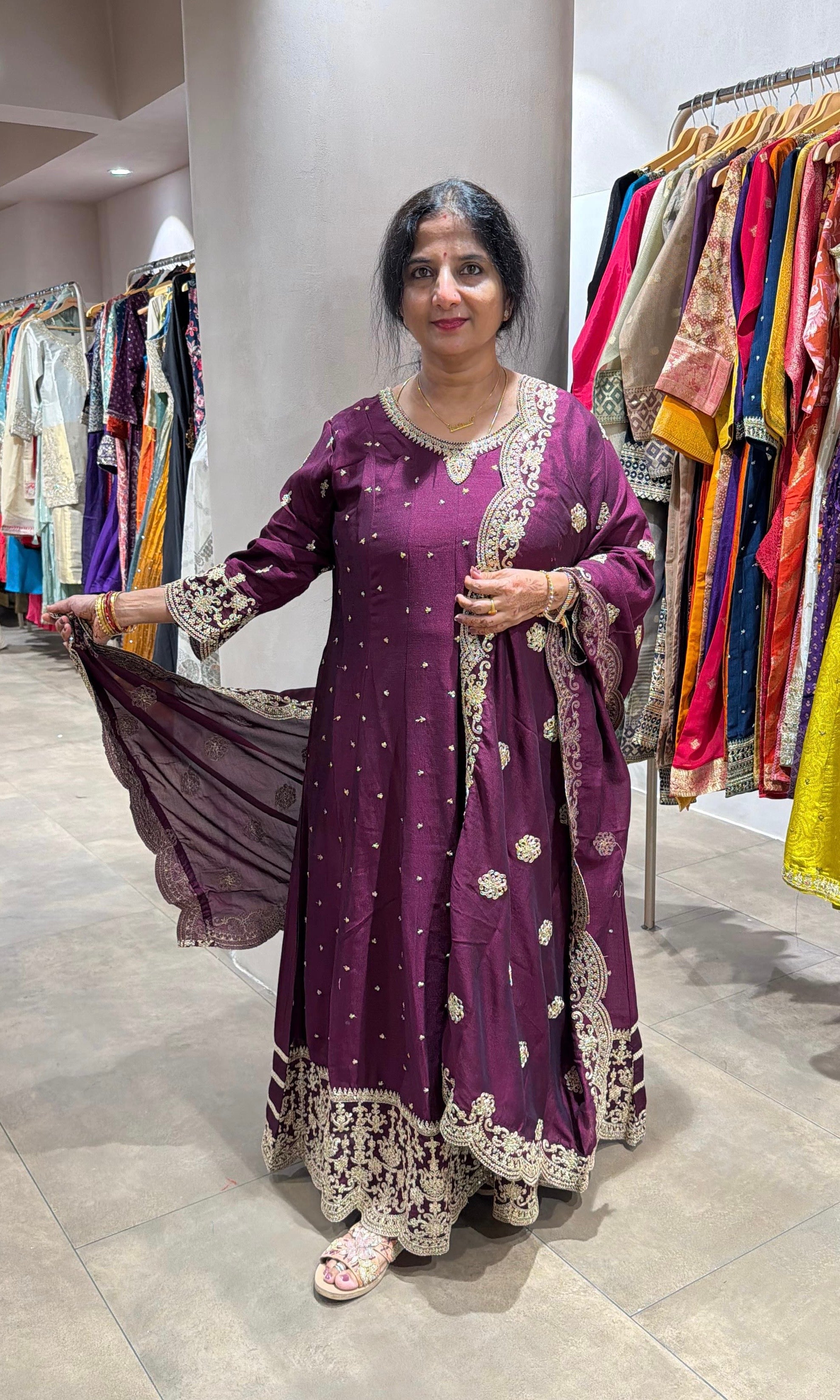 Wine GOLDEN EMBROIDERED ANARKALI