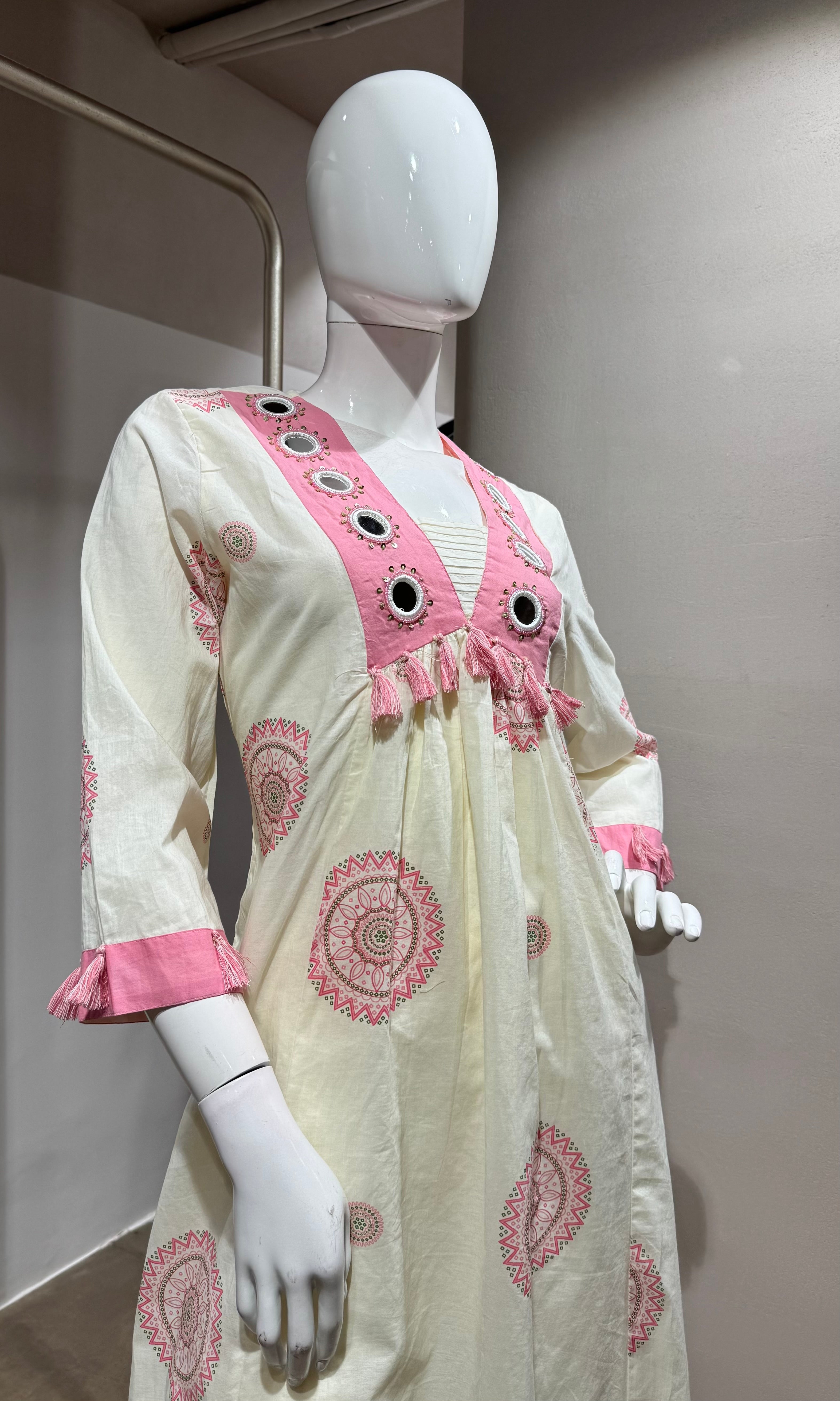 PINK Floral Block Print Cotton Kurta Set
