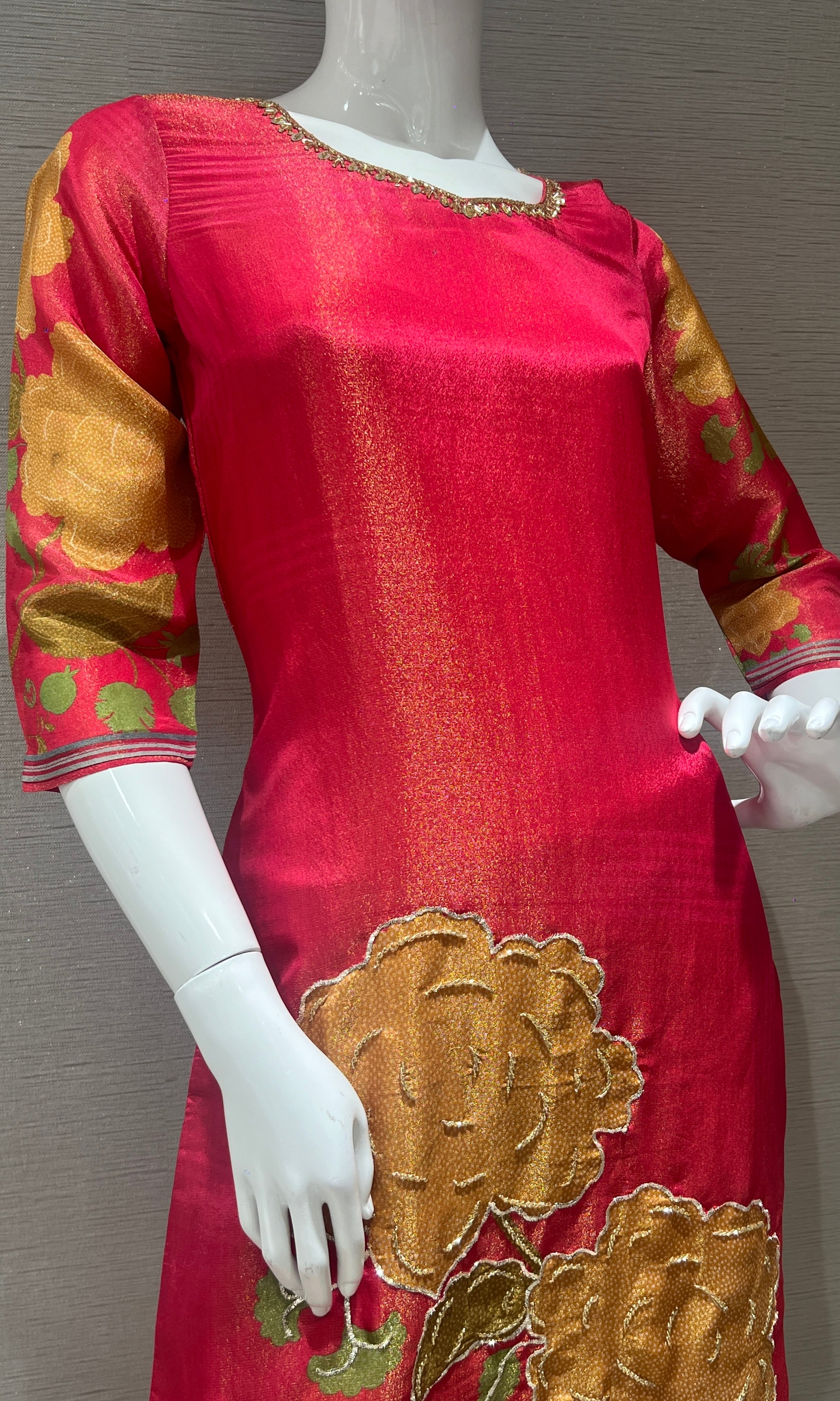 Pink shimmer silk kurta set ( 2992 )