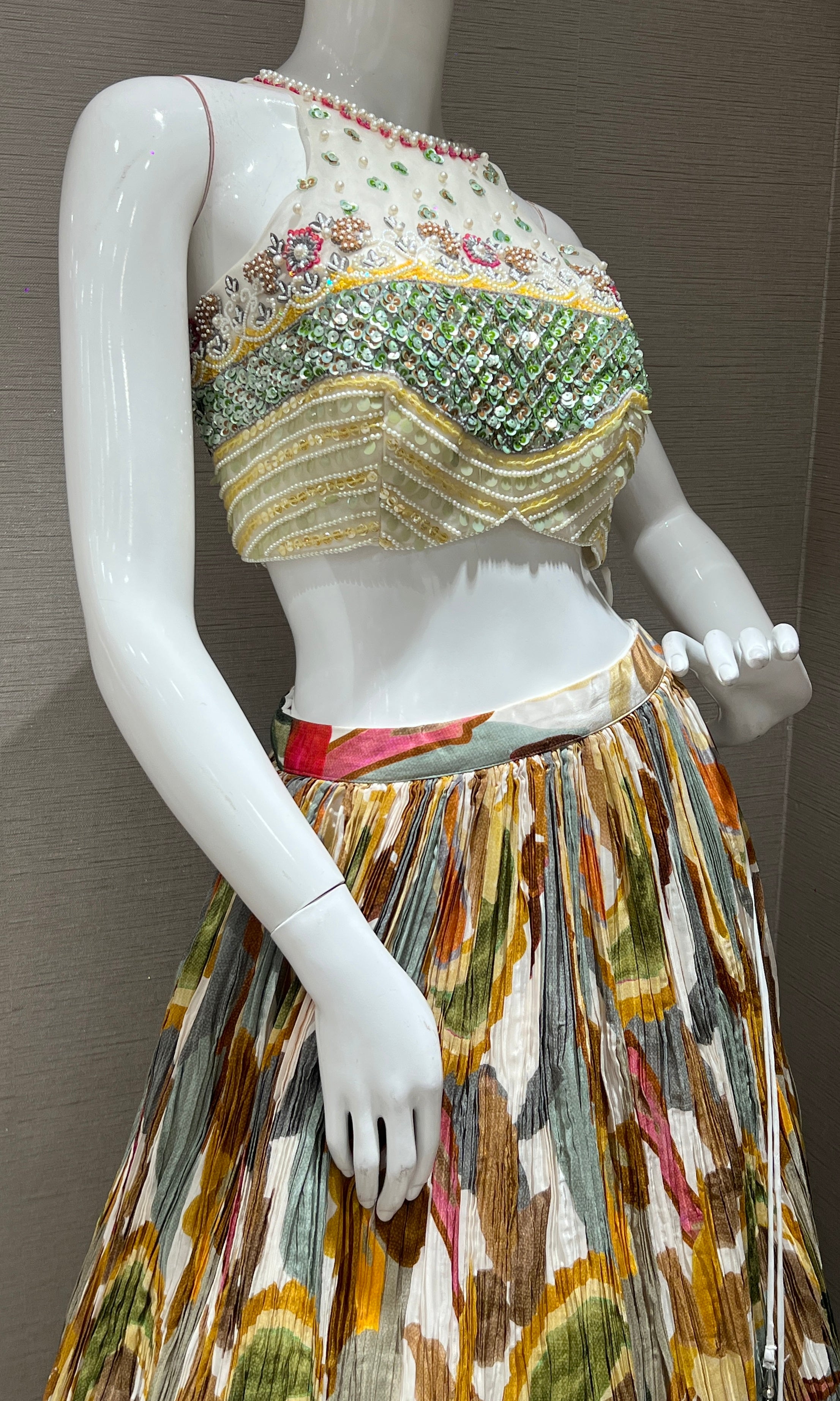 Multi colour embroidered lehenga