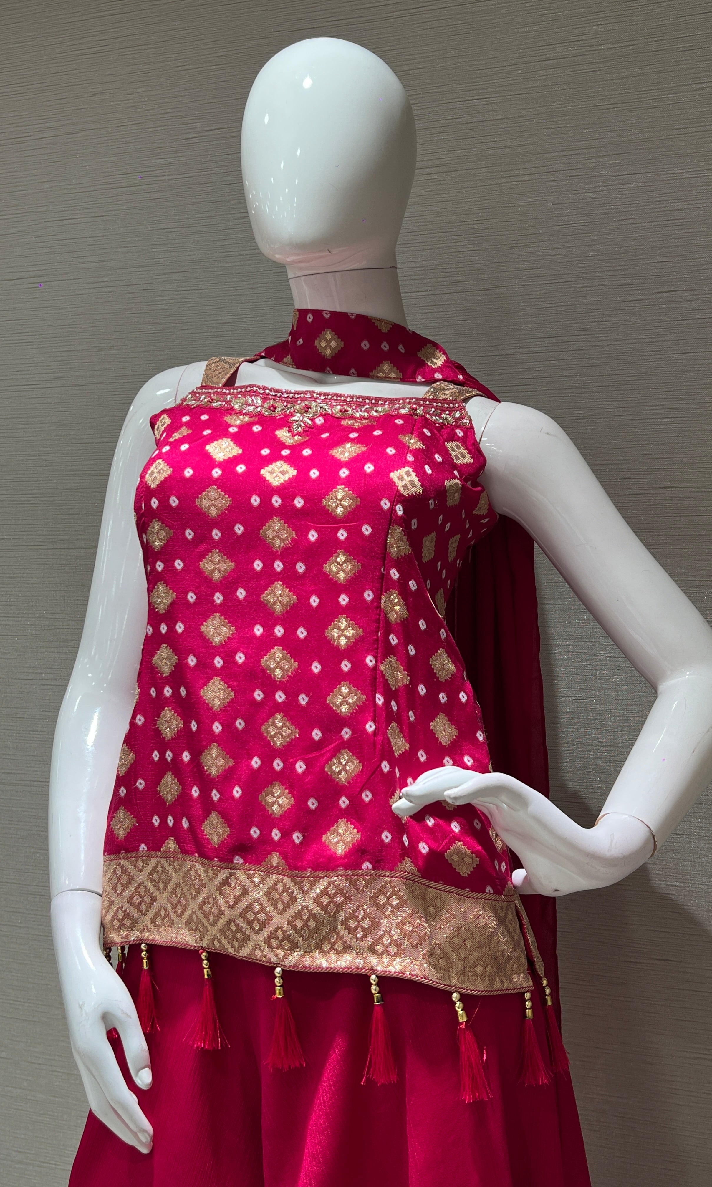 Pink Bandhej Printed Palazzo set