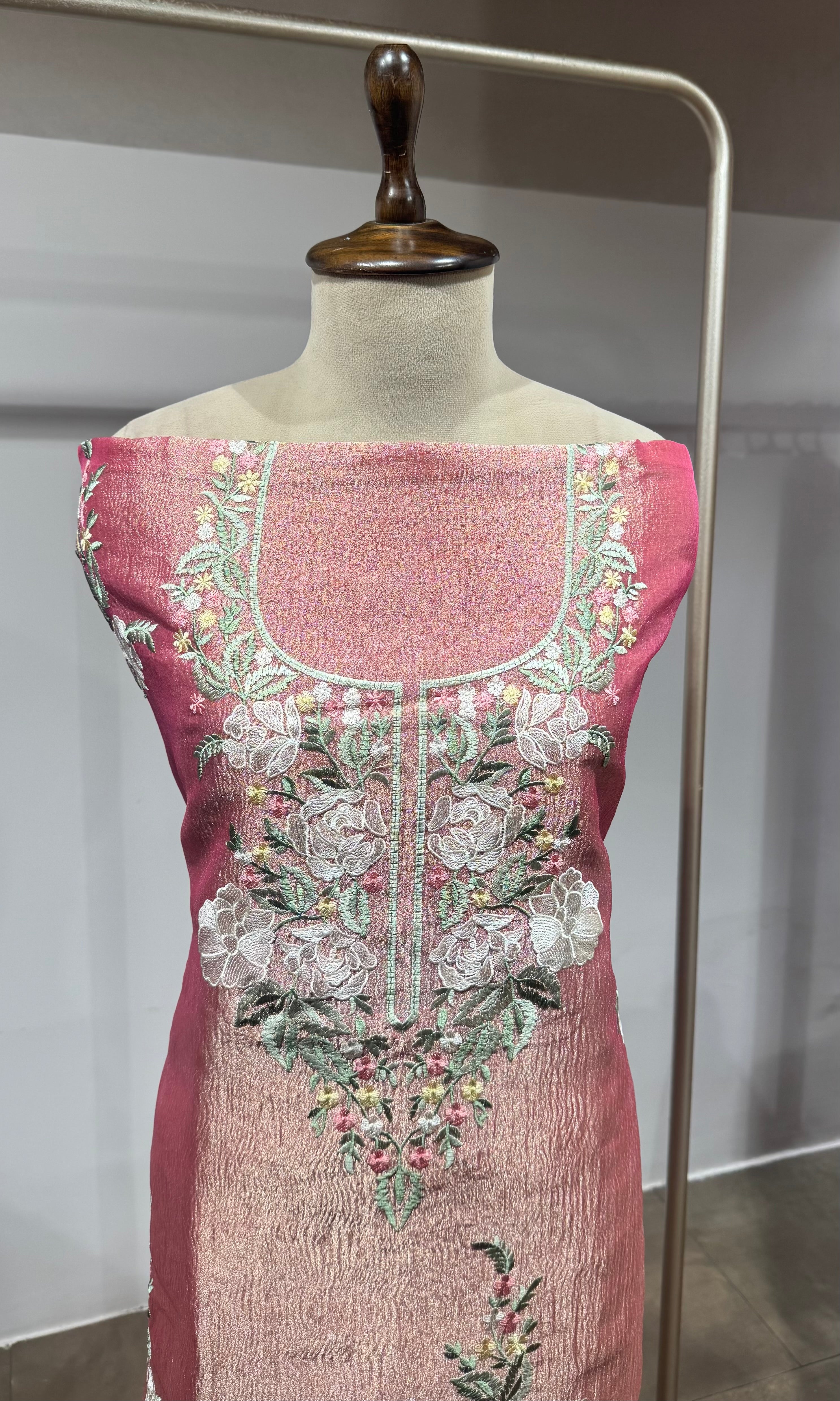 Pink Floral Tissue dress material