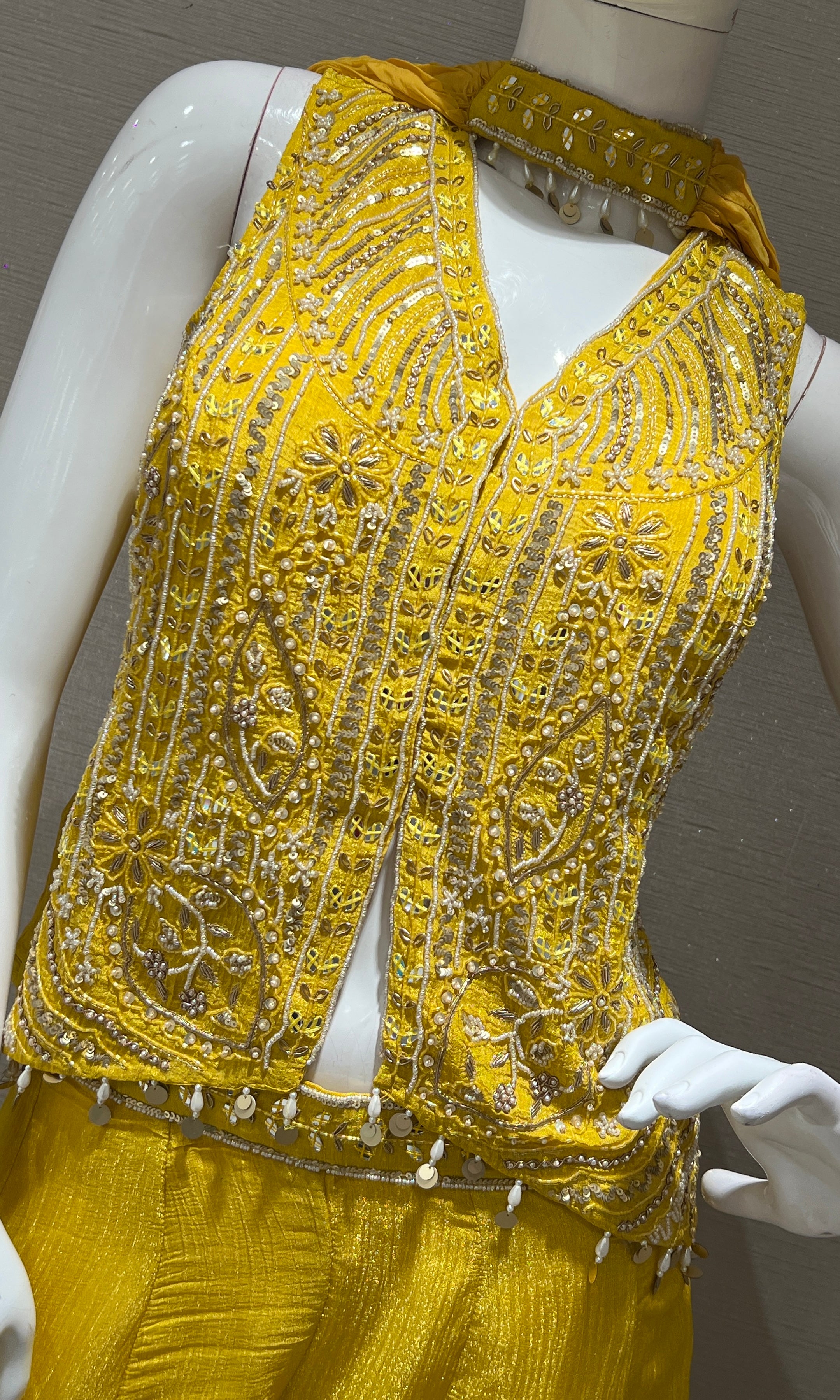 yellow embellished palazzo set