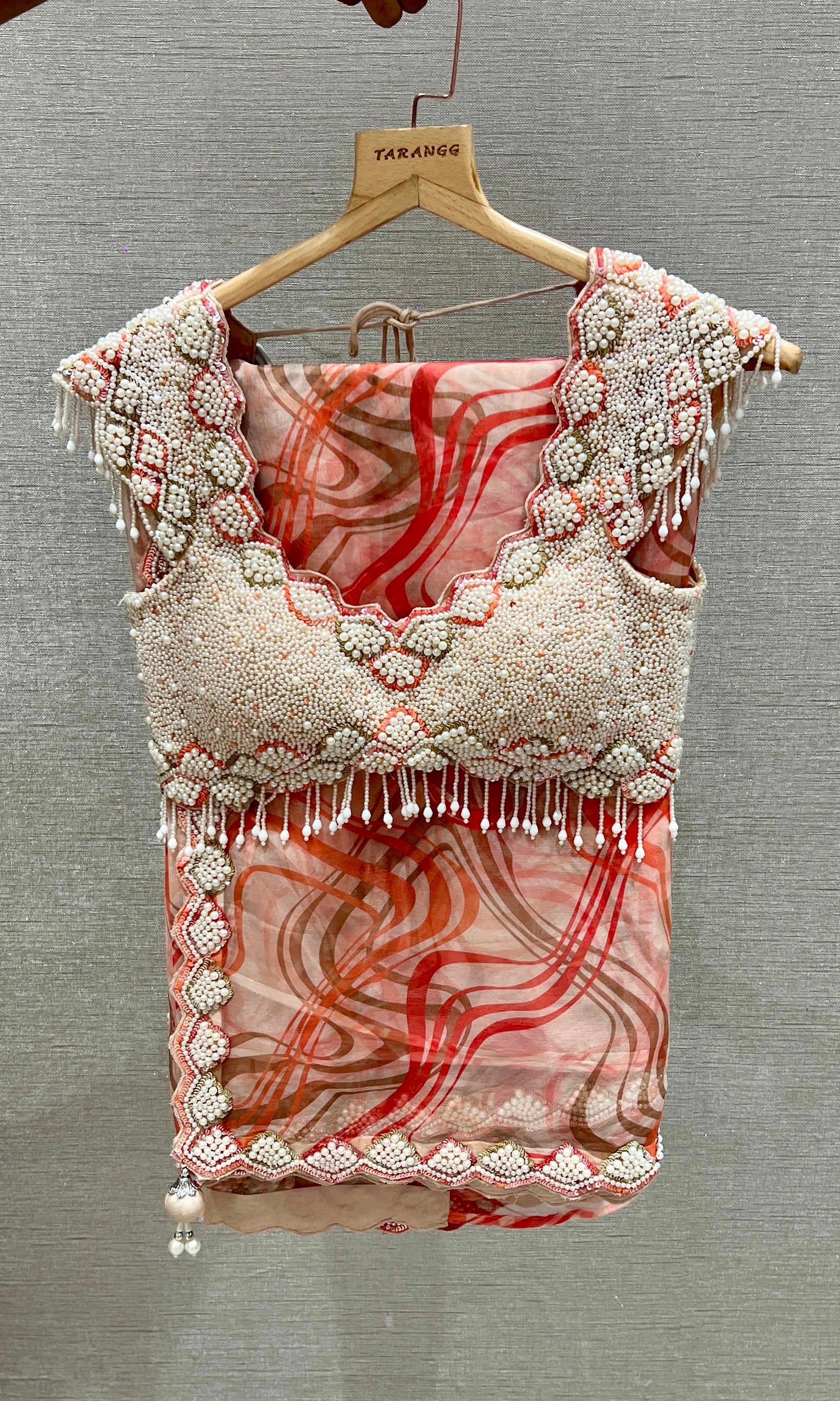Peach digital print saree with ready blouse