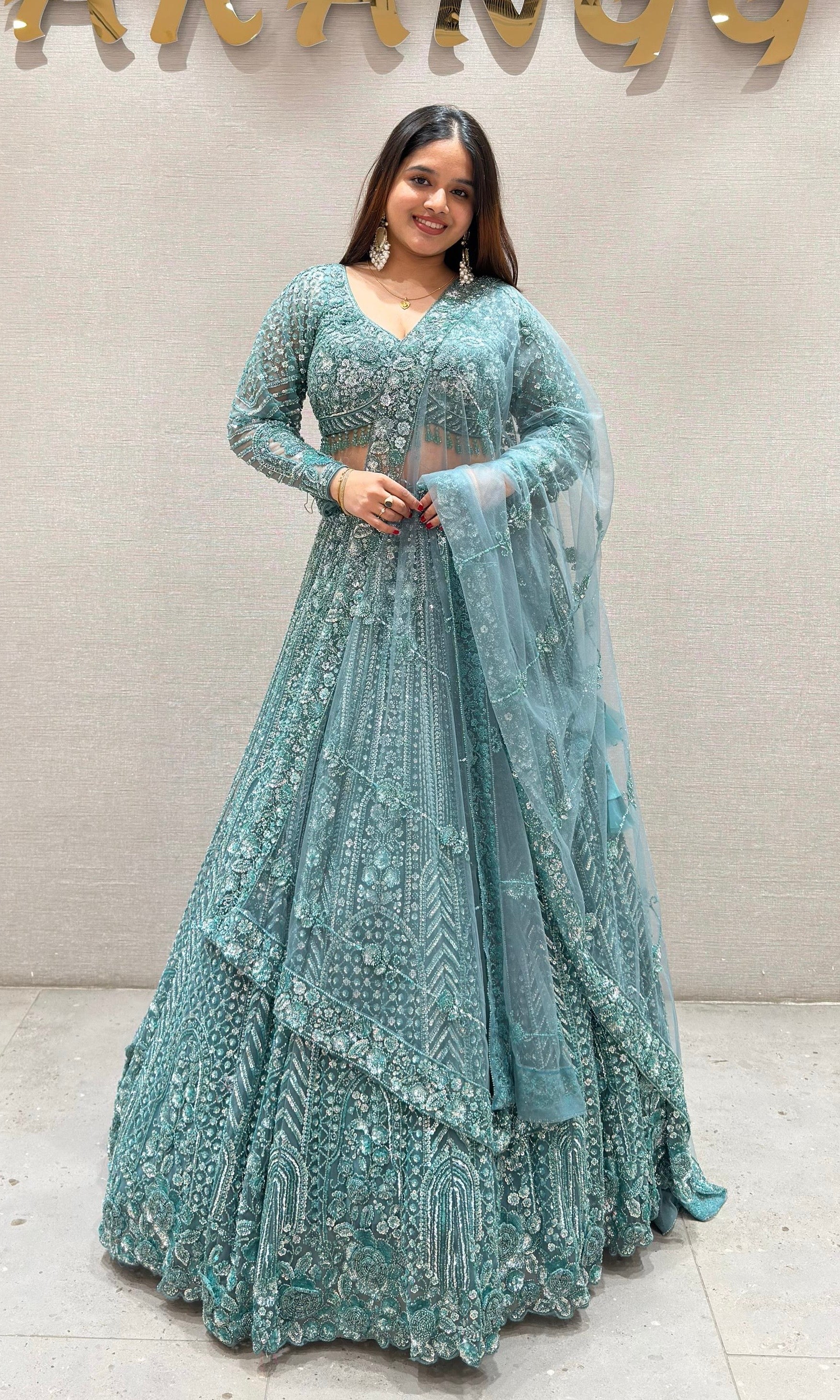Sea green HEAVY EMBROIDERED Lehenga