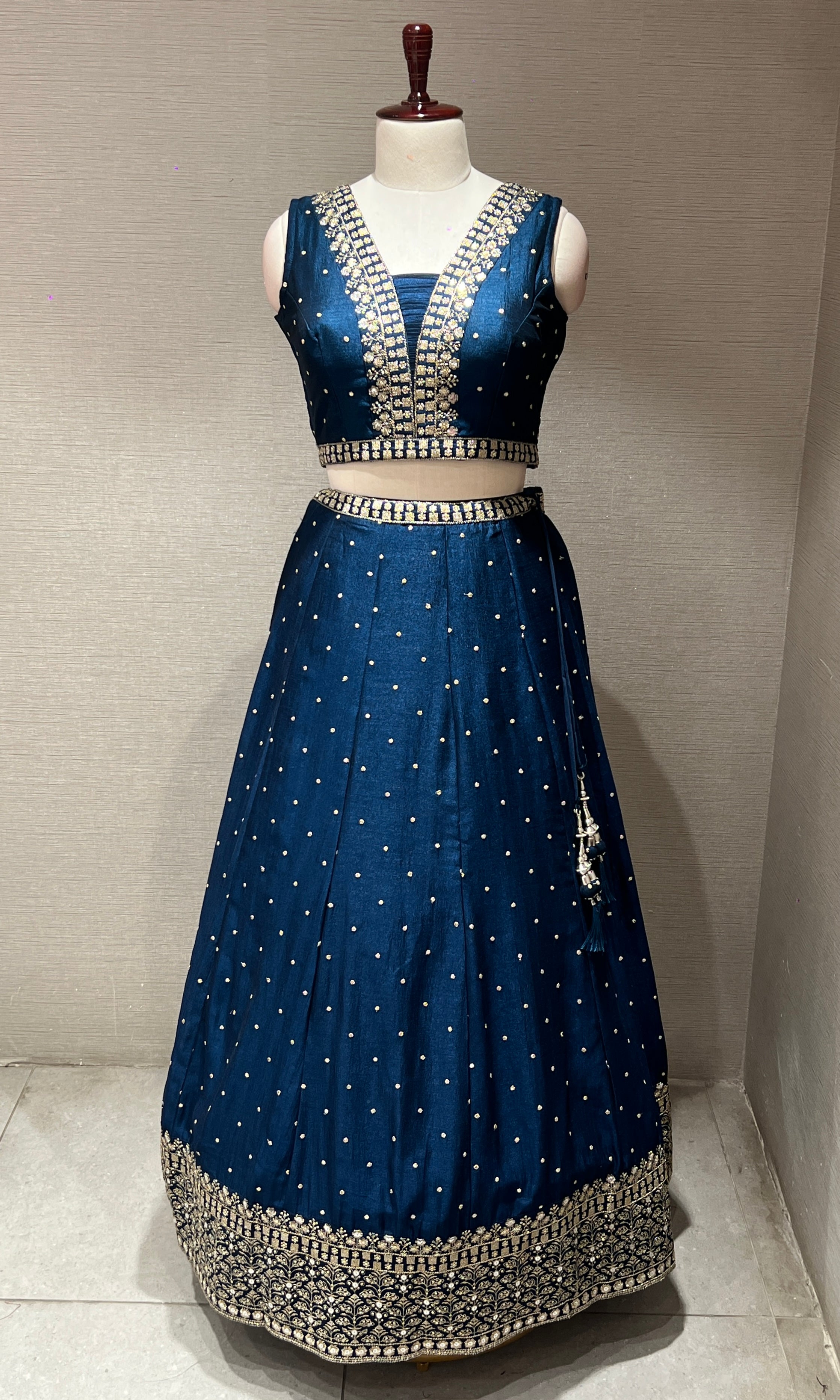 Elegant Blue Lehenga with embroidered gold