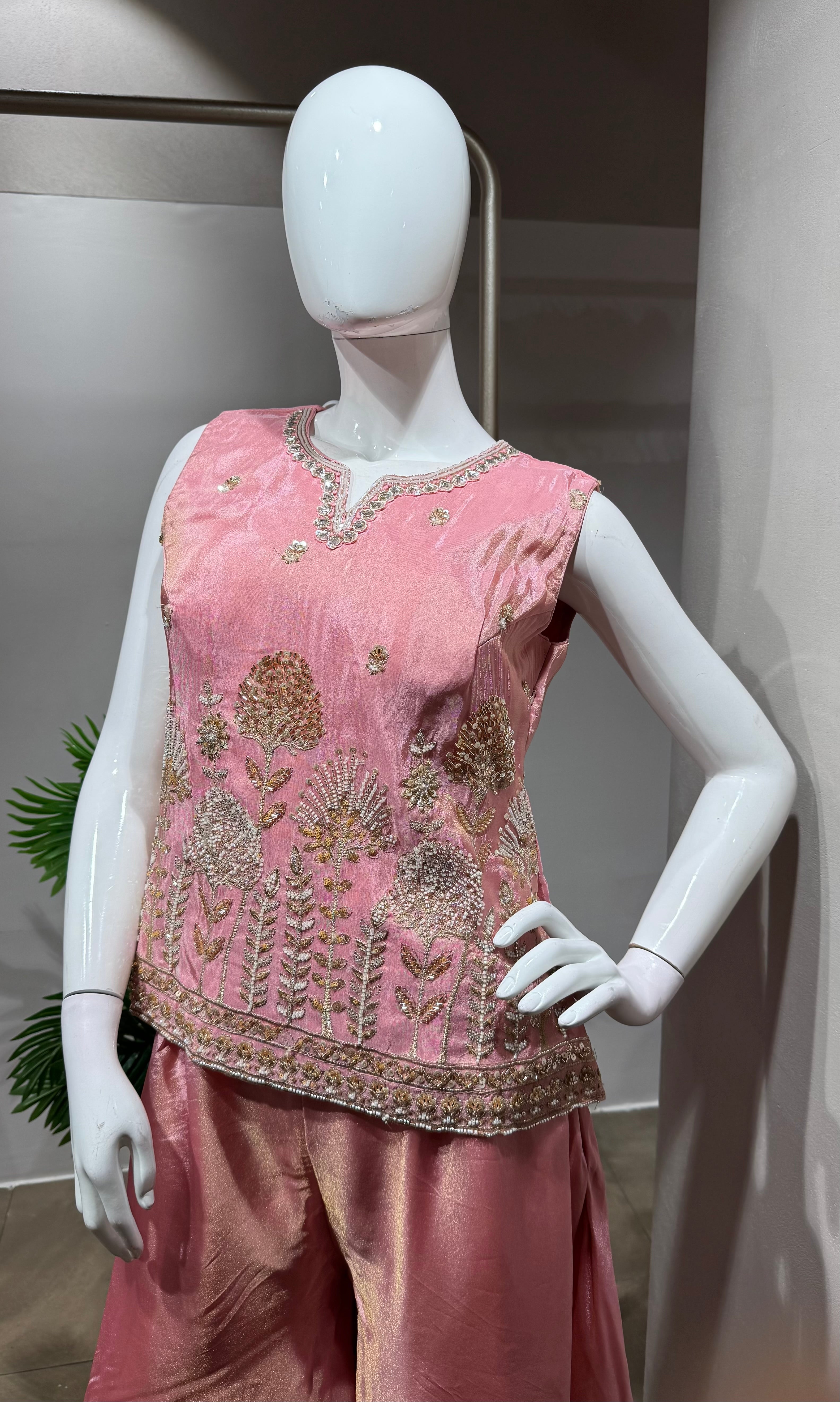 rose pink peplum palazzo set