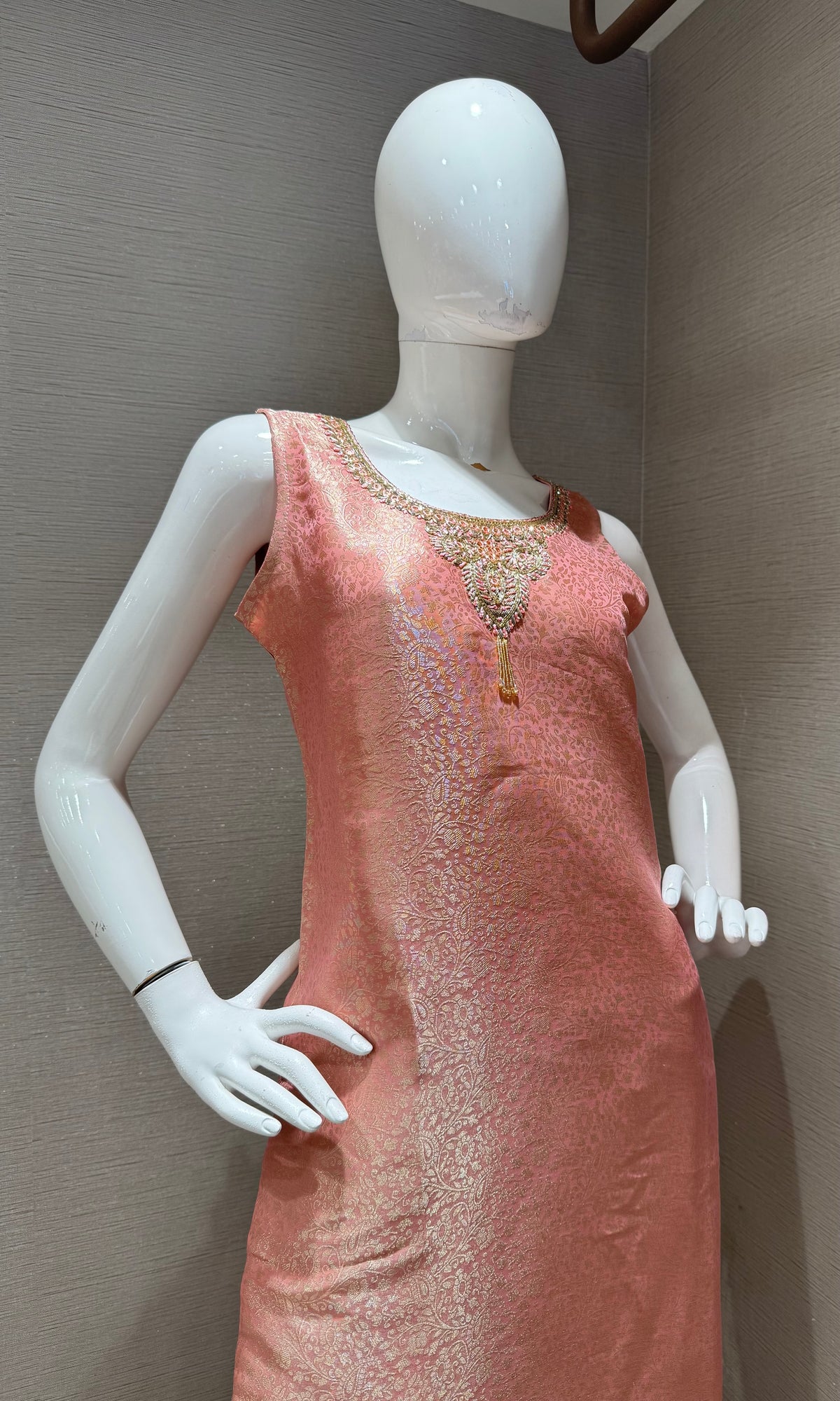 Light Pink Tissue silk Kurta Set with Striped Dupatta