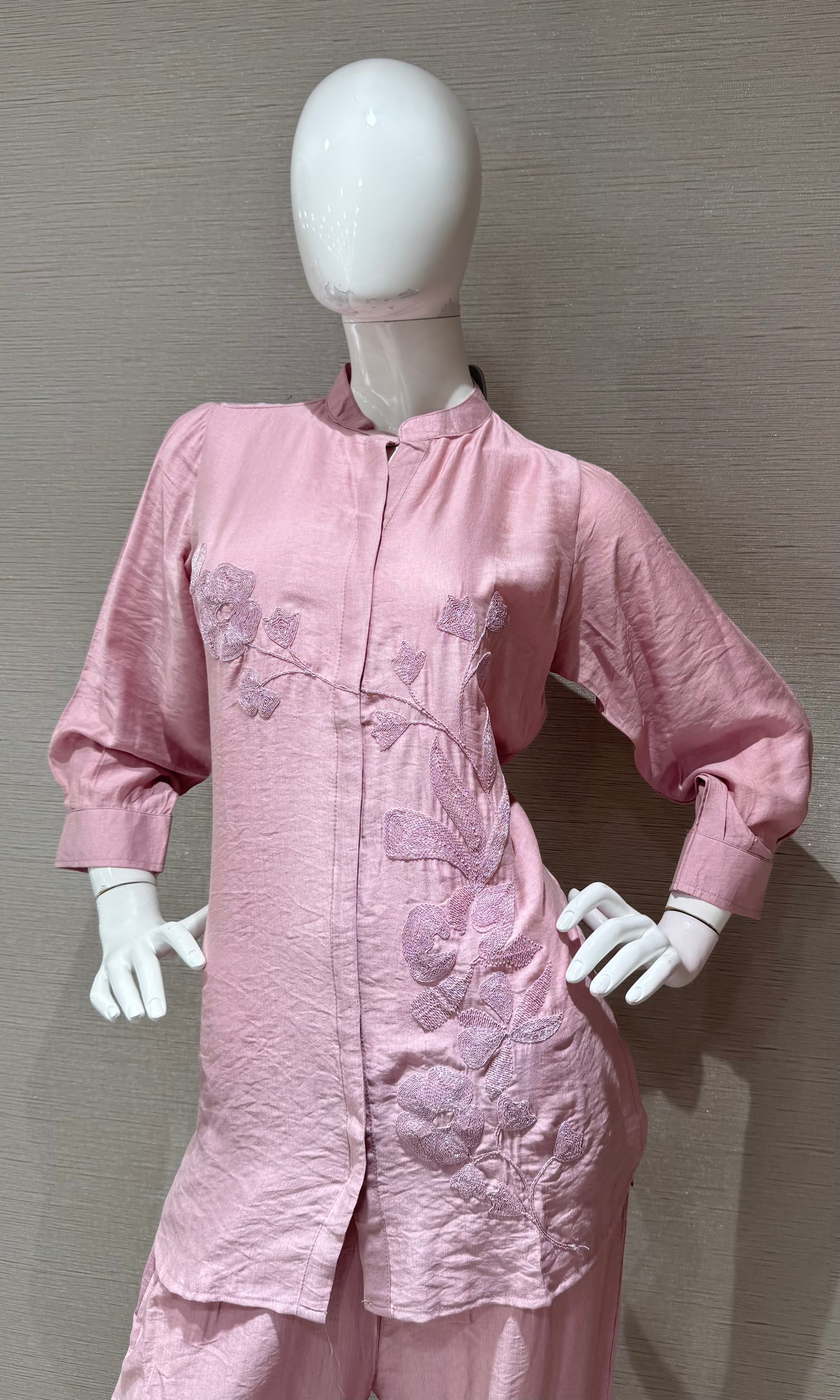 Pastel Pink Elegance Embroidered Cord Set