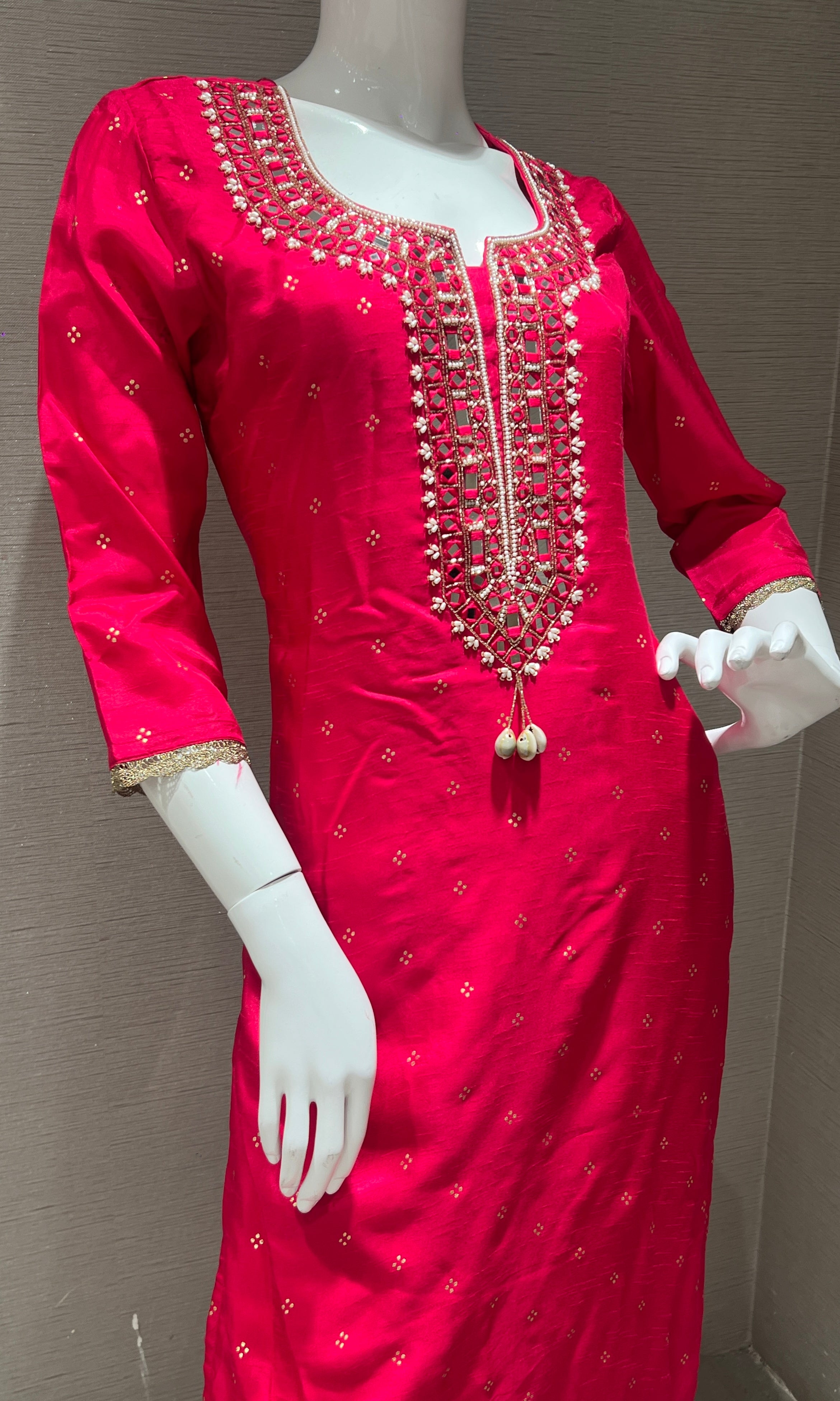 Pink Embroidered Kurta with Brocade Dupatta