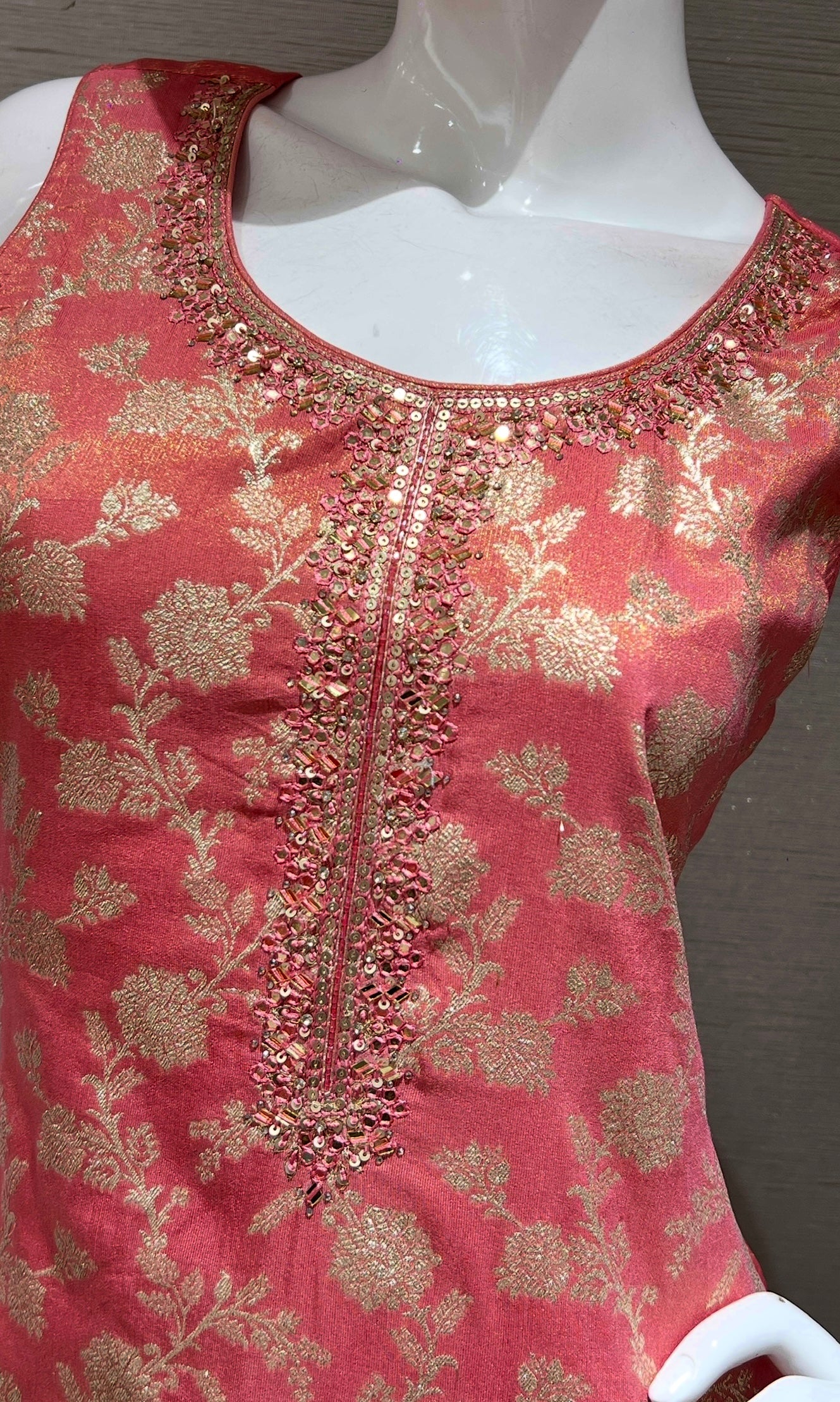 Peach golden embroidered kurta set