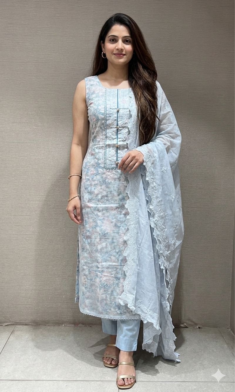 Light blue dress material