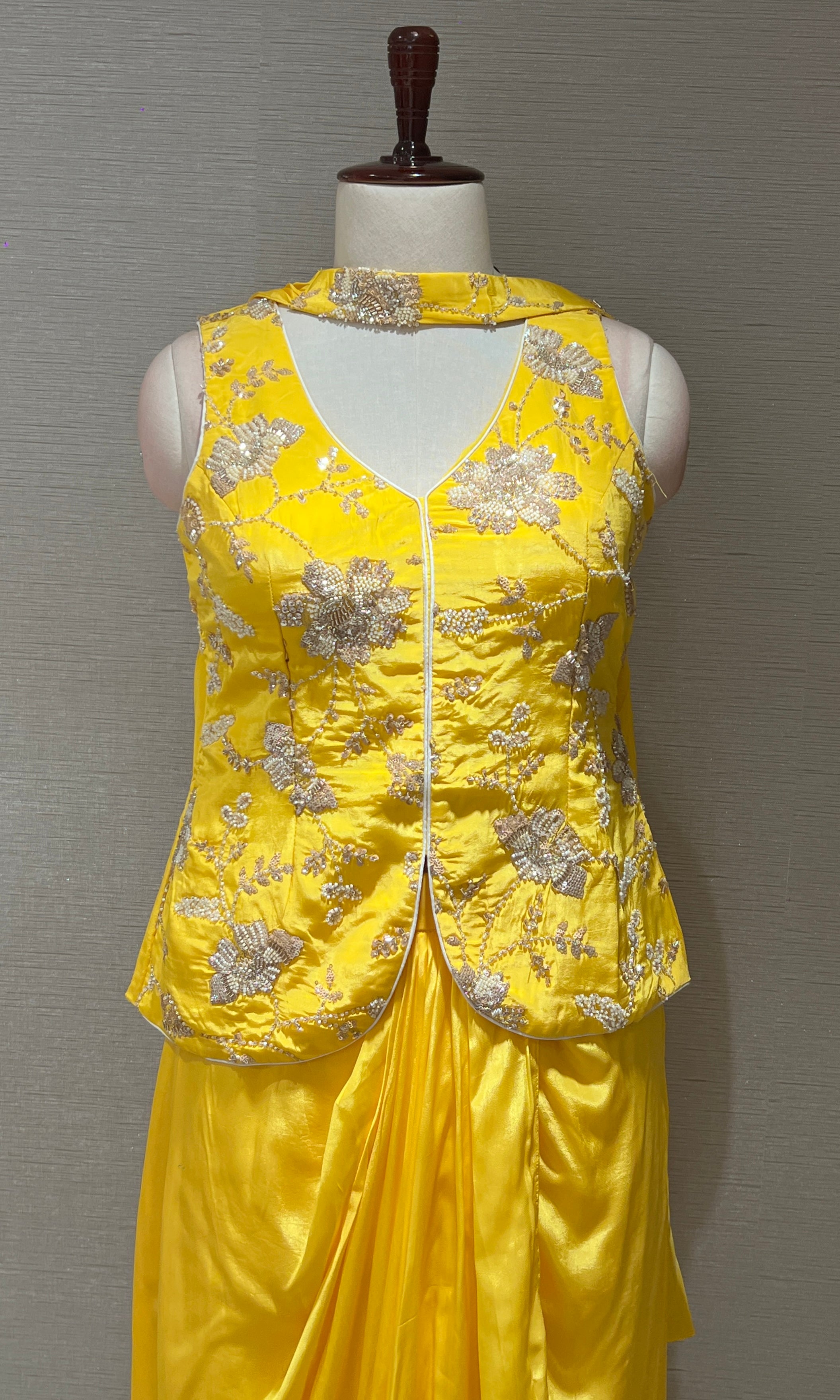 Sunshine Yellow Embroidered Jacket Dhoti Set