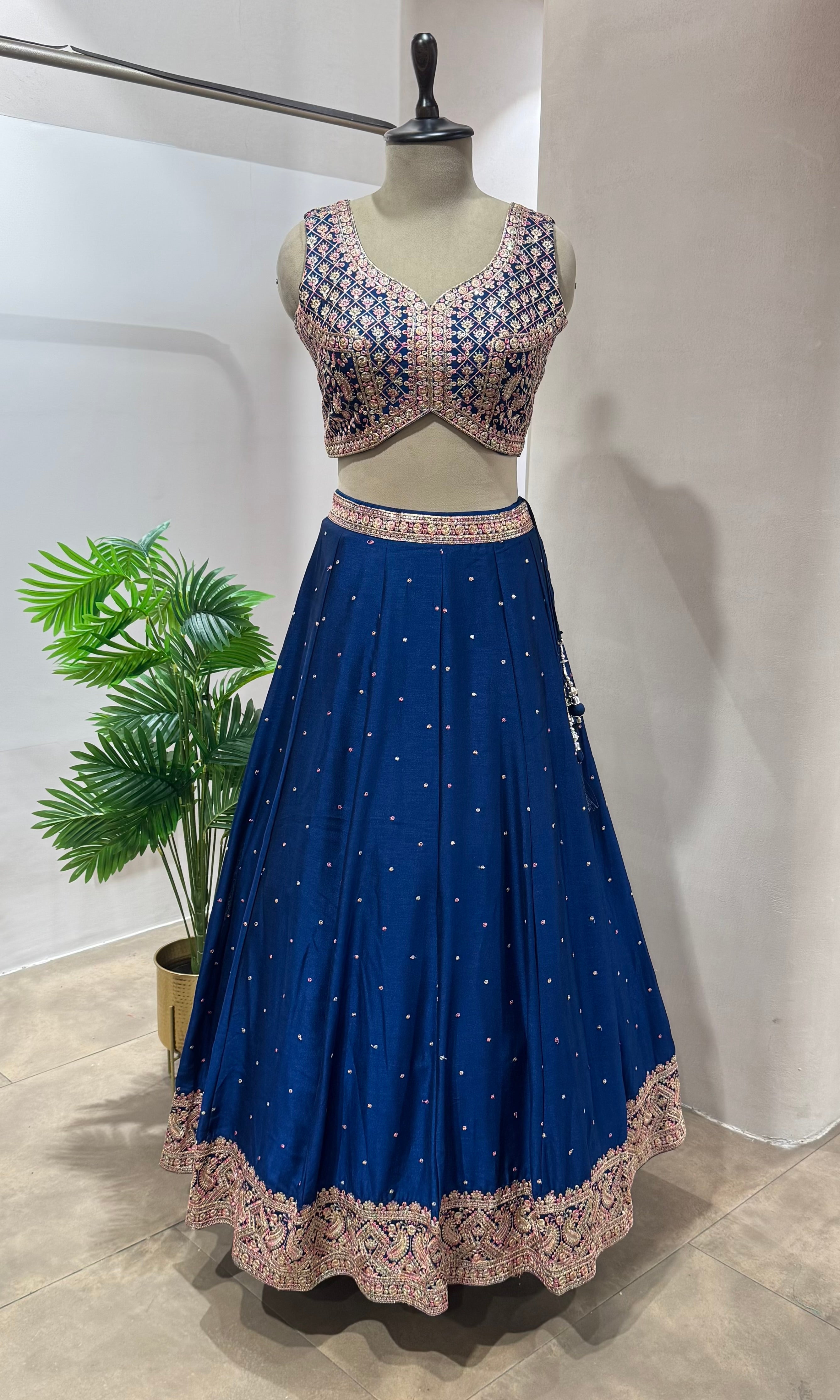 Blue ETHNIC GOLDEN EMBROIDERED LEHENGA