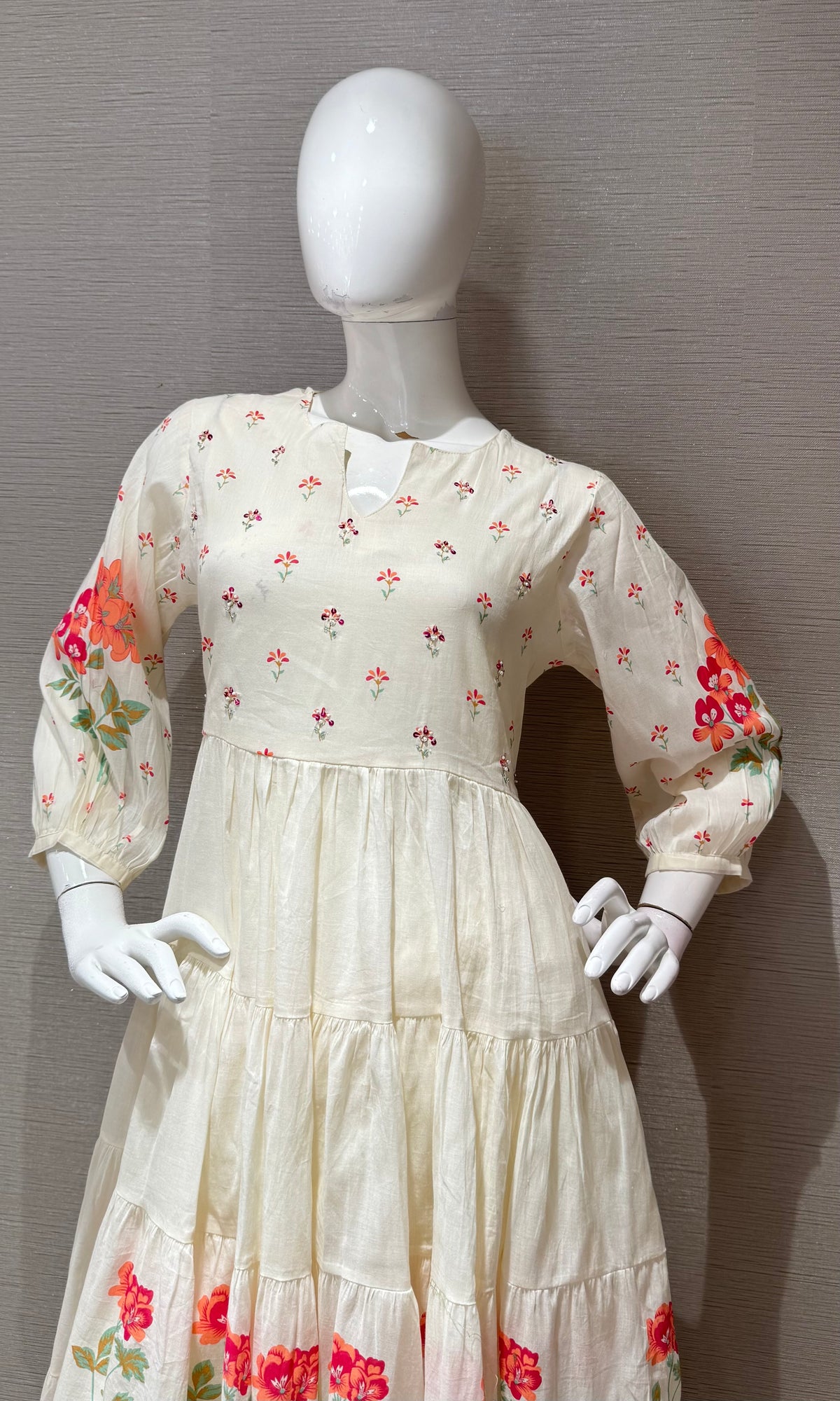 Cream floral anarkali kurta set