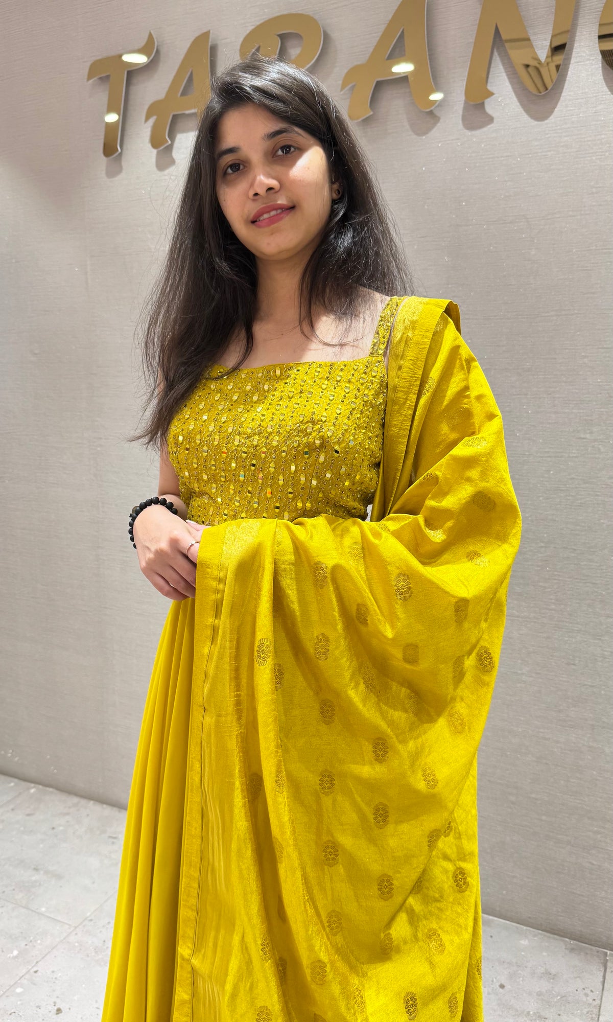 Yellow ANARKALI LONG DRESS WITH DUPATTA