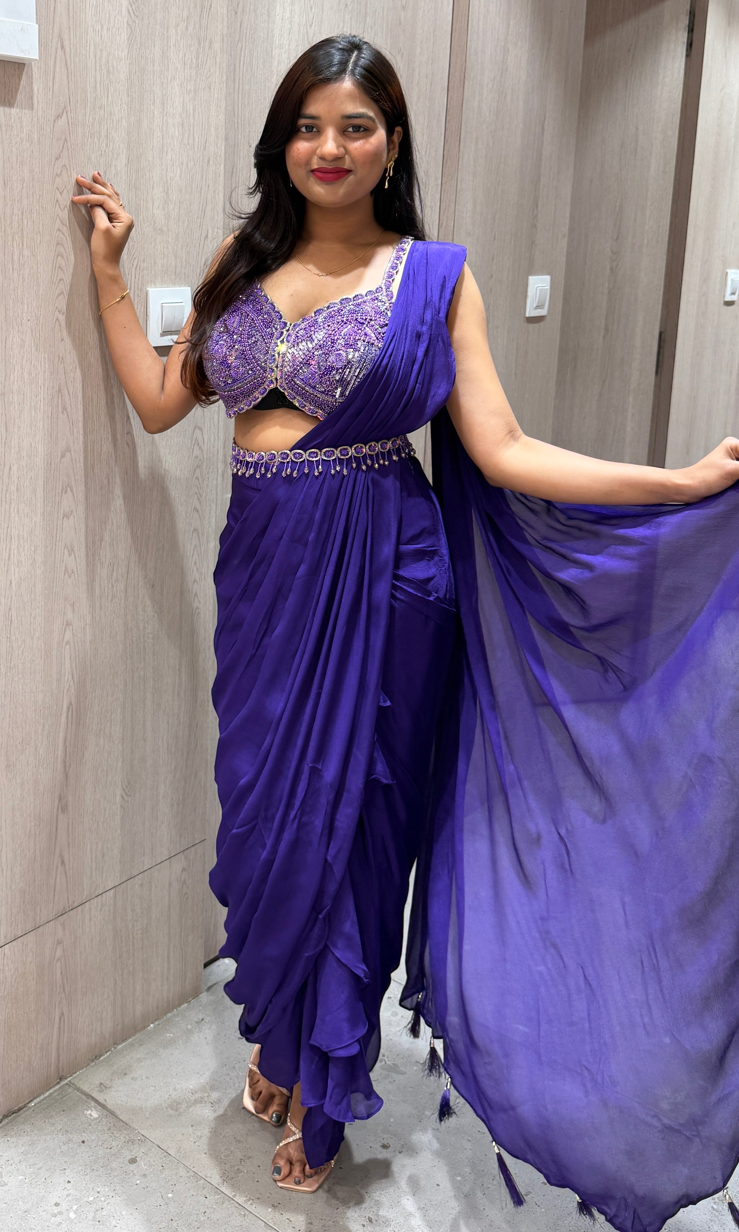 Purple one minute saree