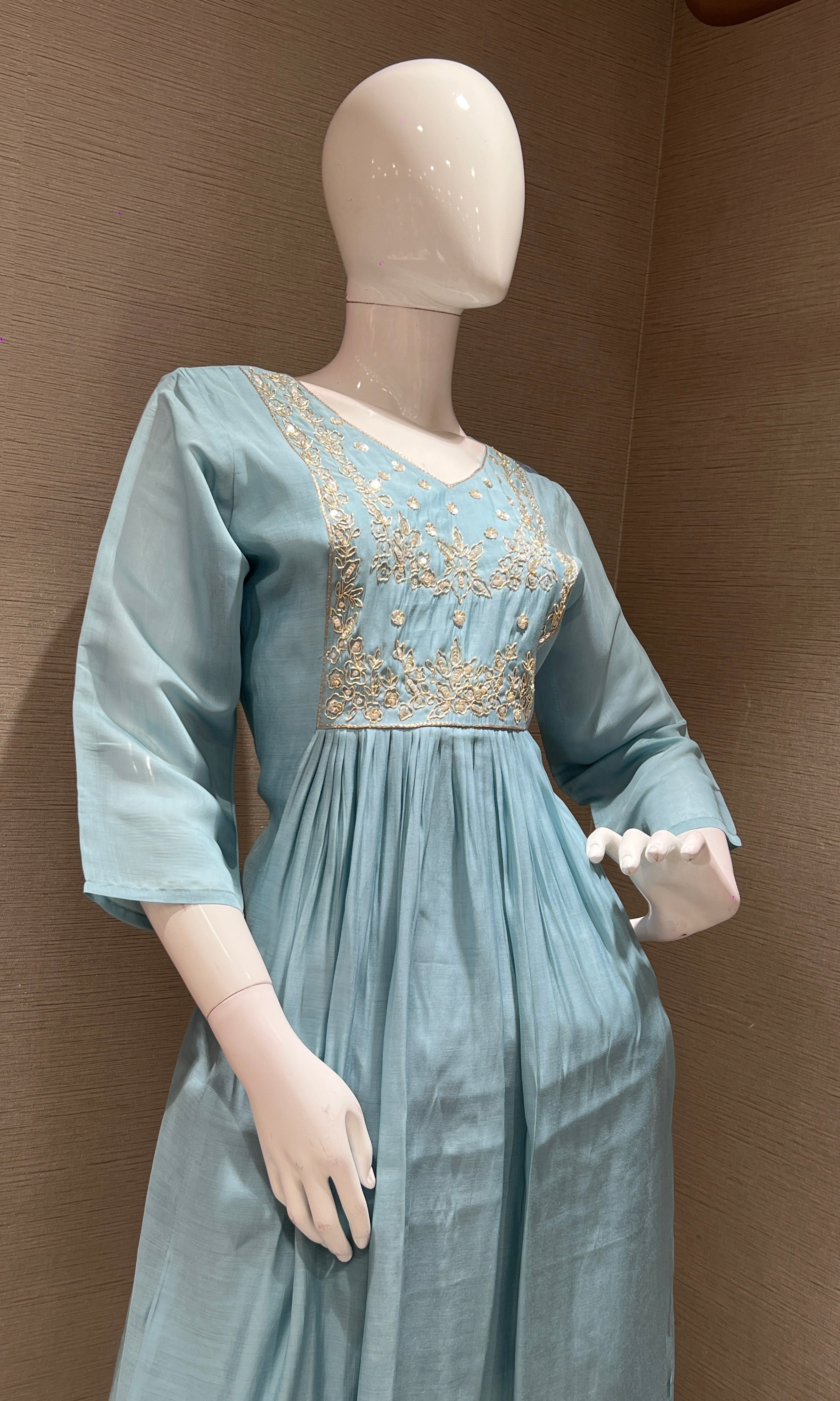 Light blue MUL CHANDERI kurta set