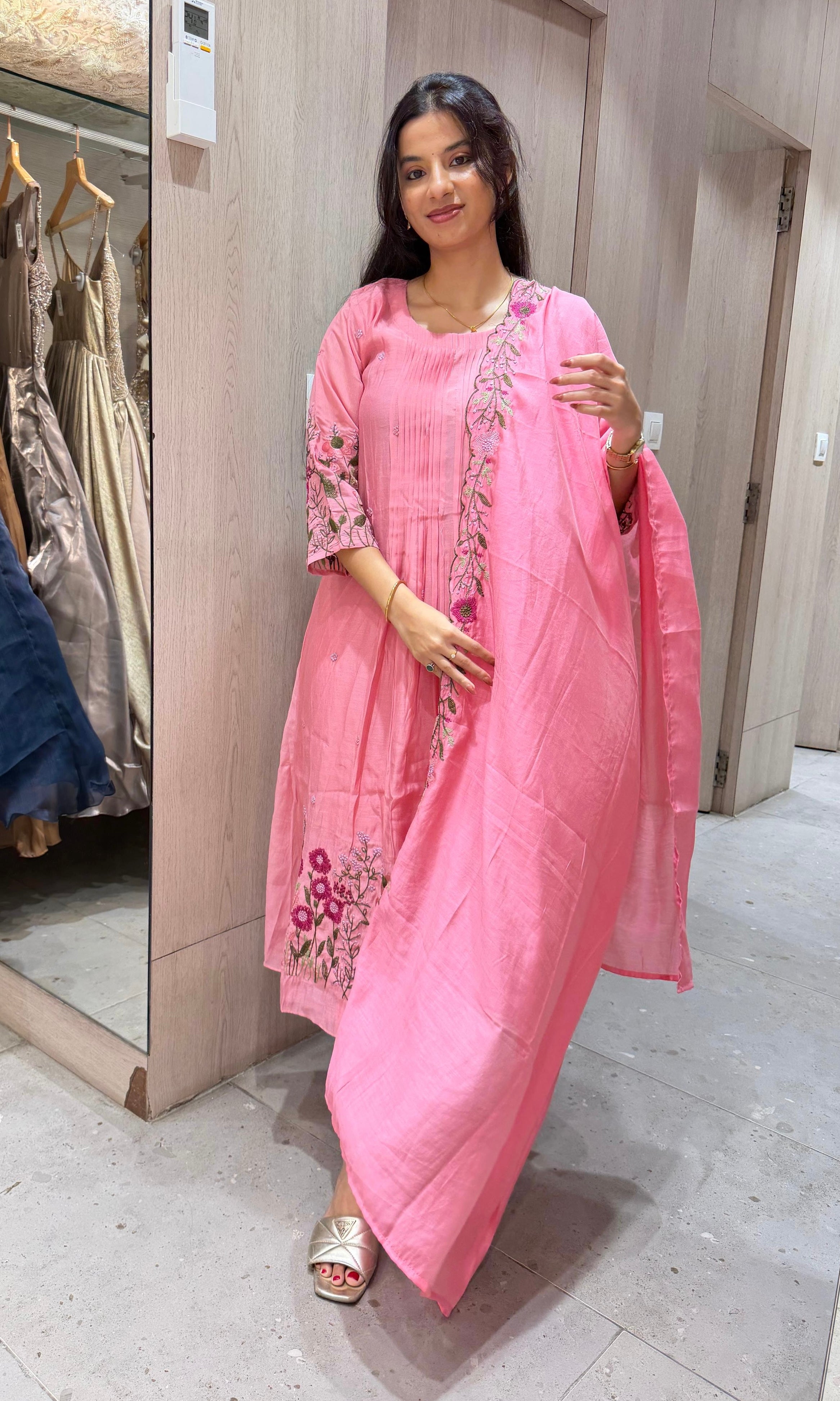 Baby pink embroidered kurta set with dupatta