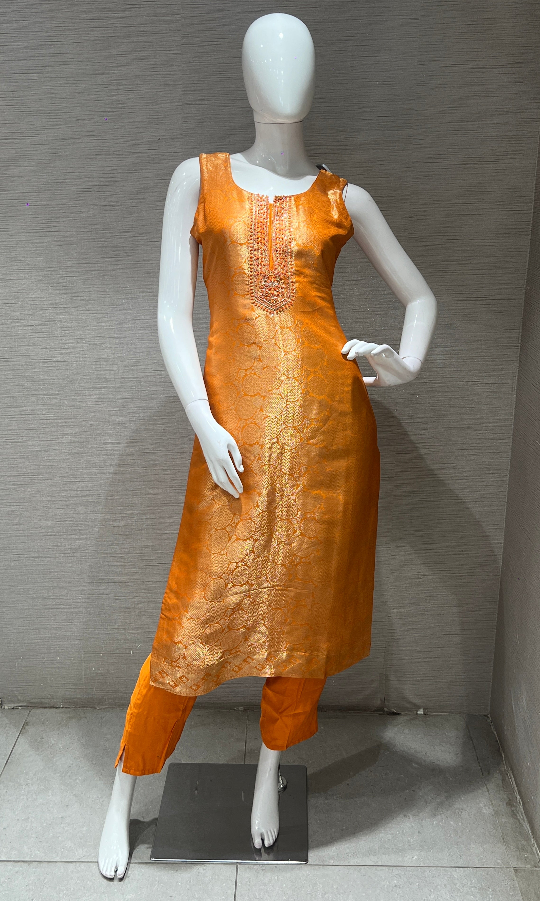Orange and gold Embellished kurta set