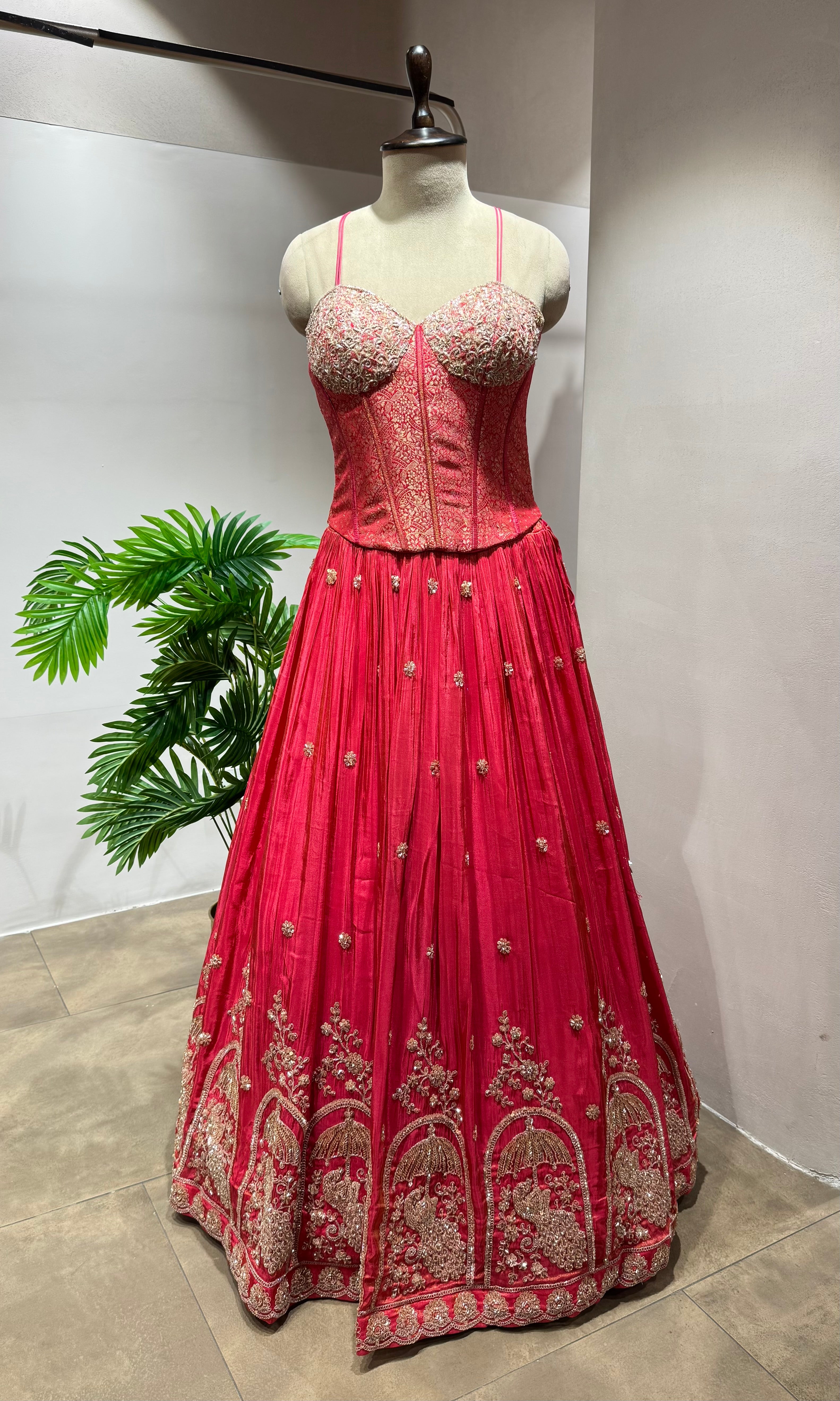 PINK Lehenga with Striped Dupatta & BLOUSE