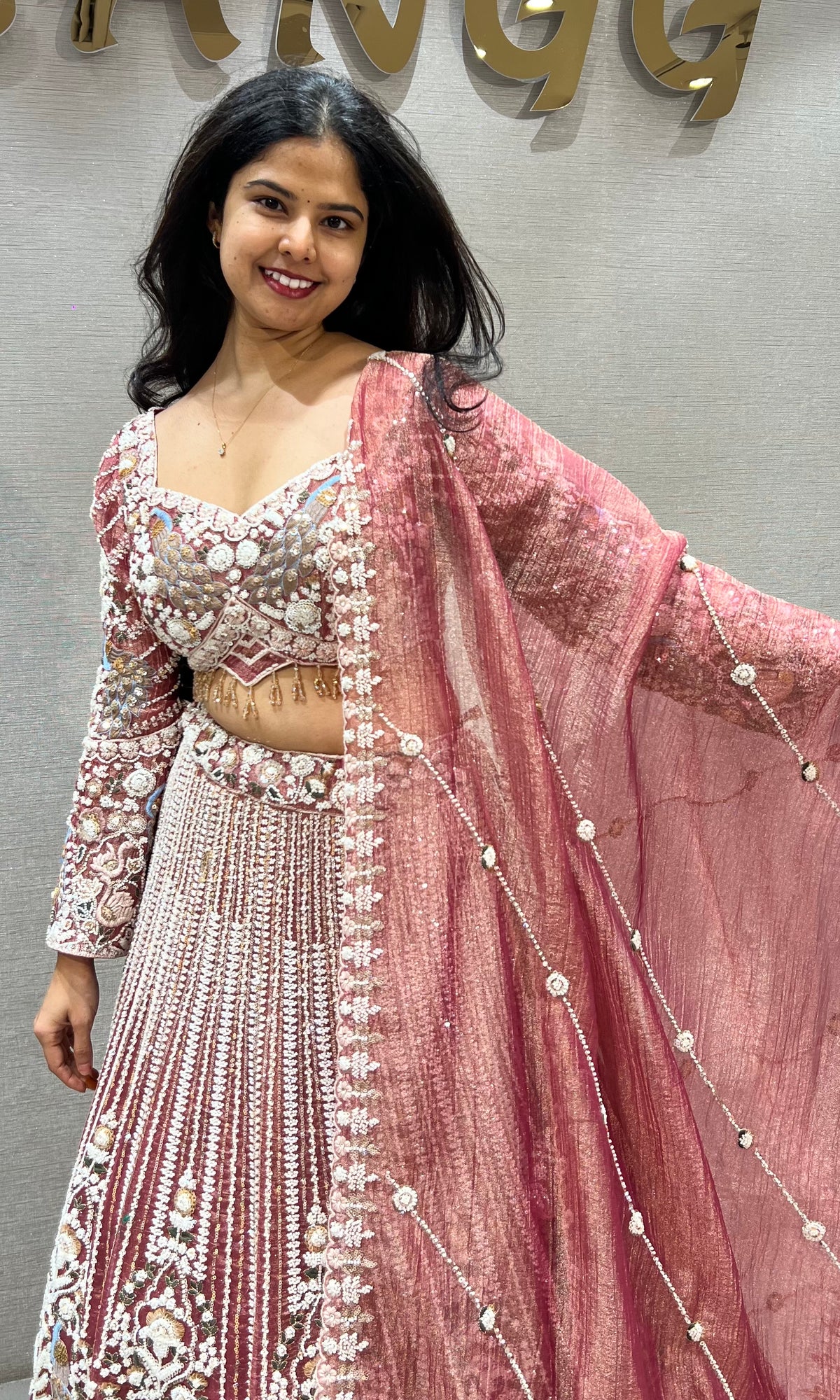Light Pink Floral silk Embroidered Bridal Lehenga Set with Dupatta