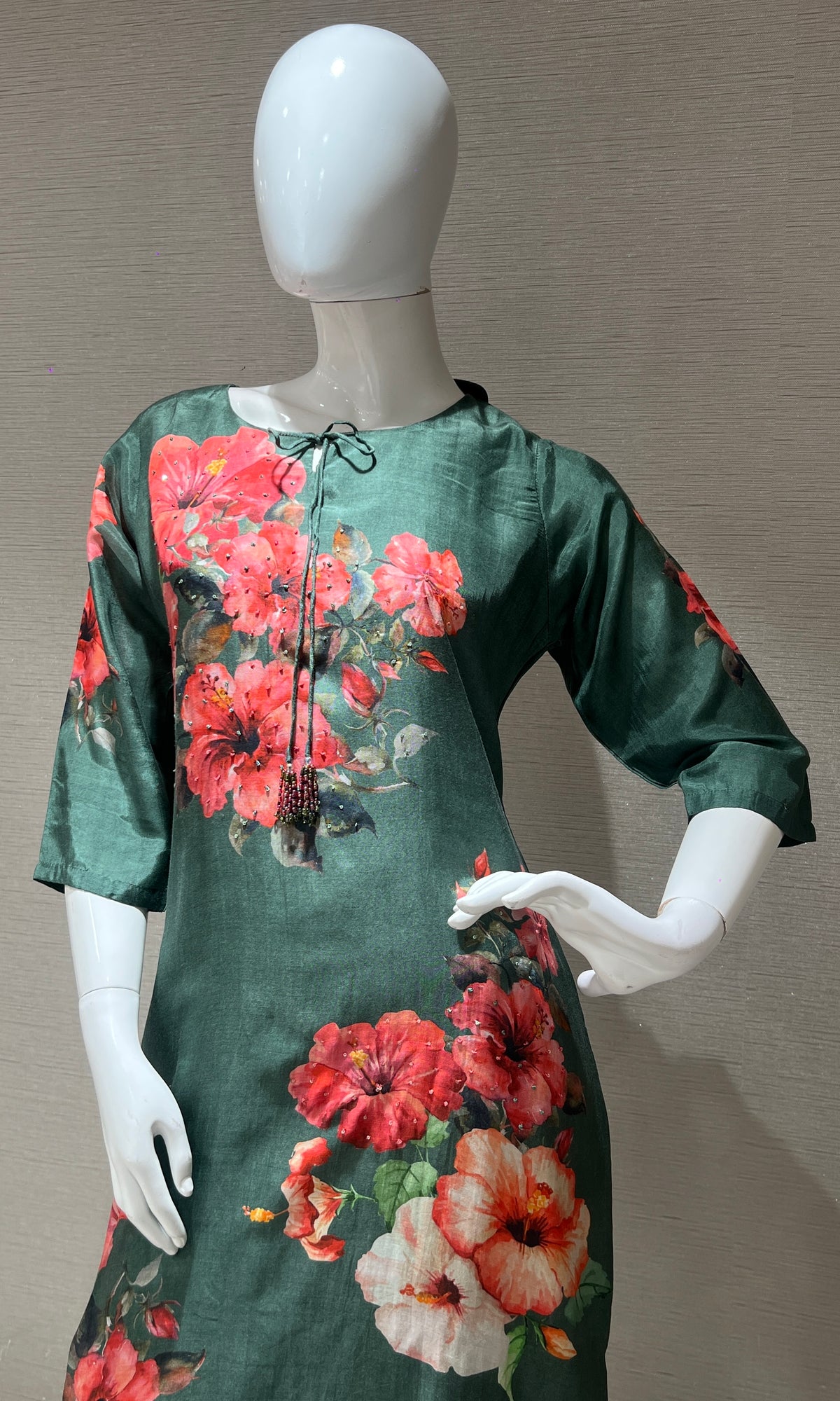 Bottle green floral Kurti top