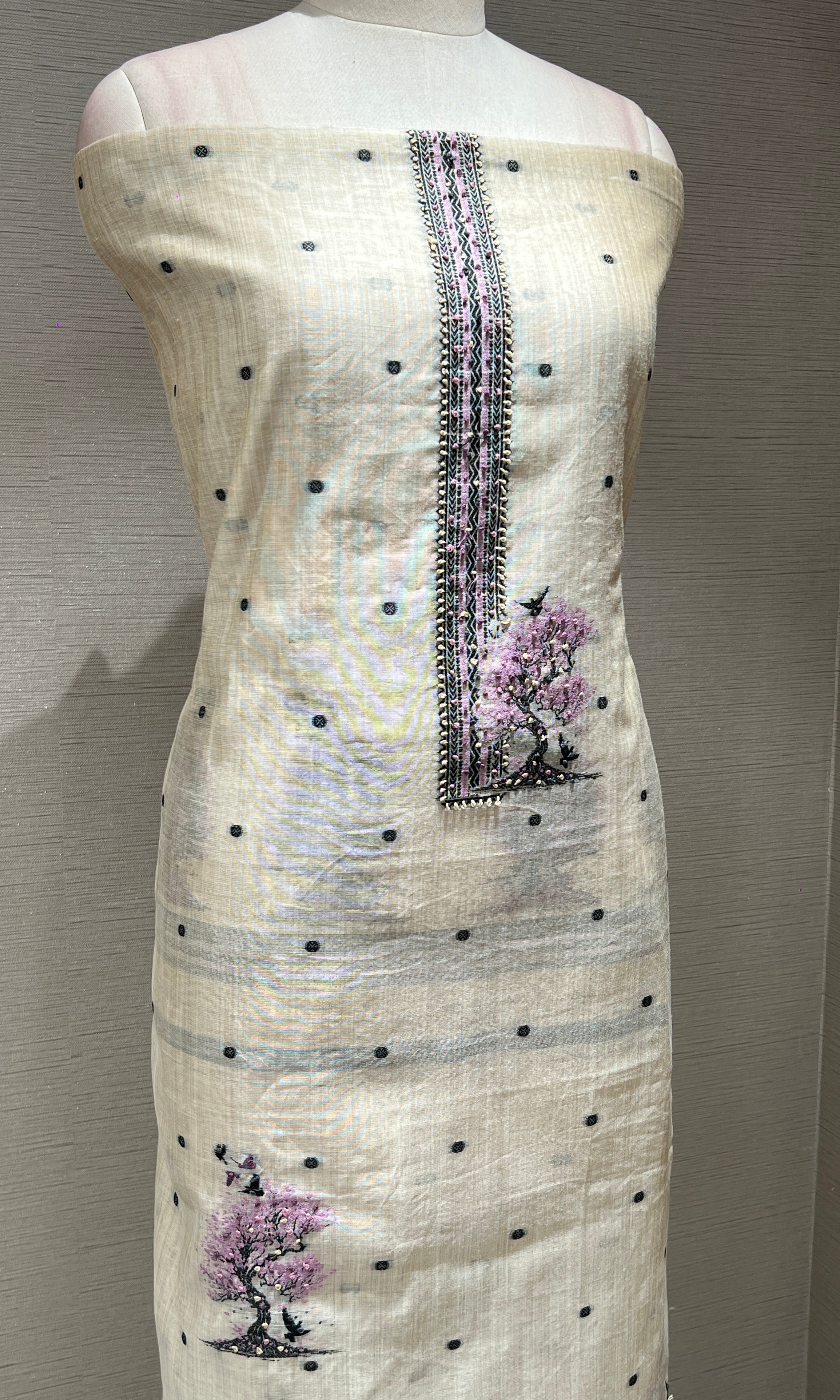 Purple Floral Embroidered dress material