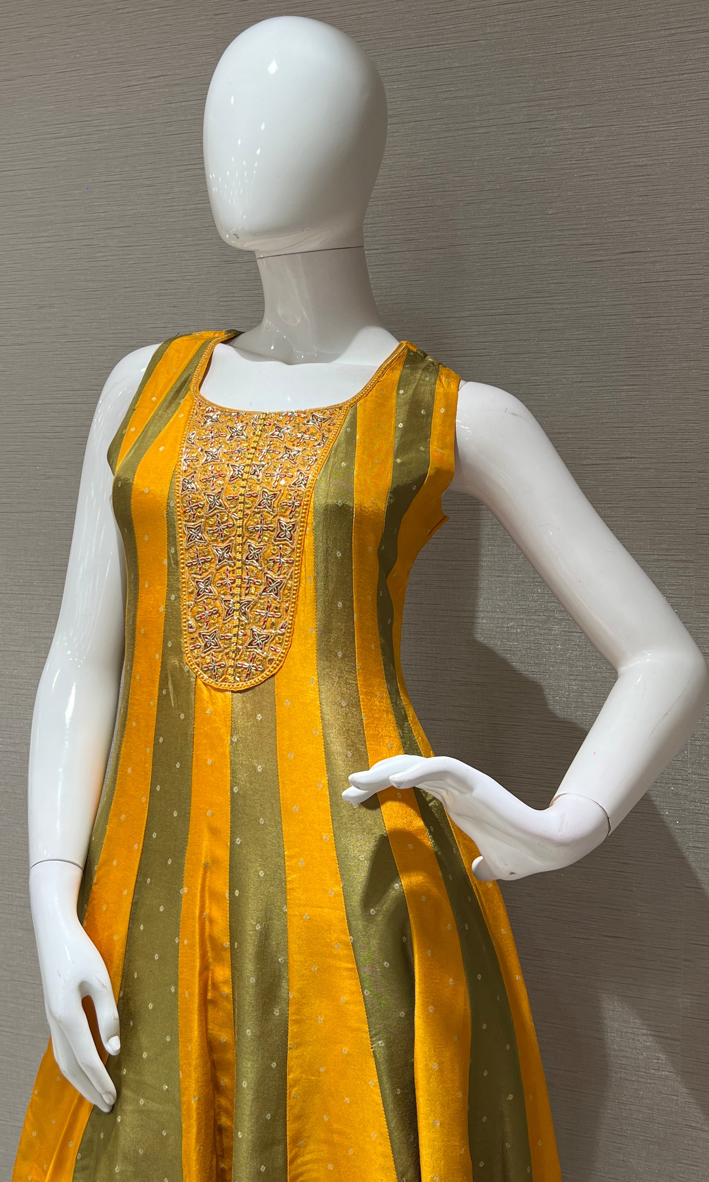 Yellow Embroidered Anarkali with Contrast Dupatta