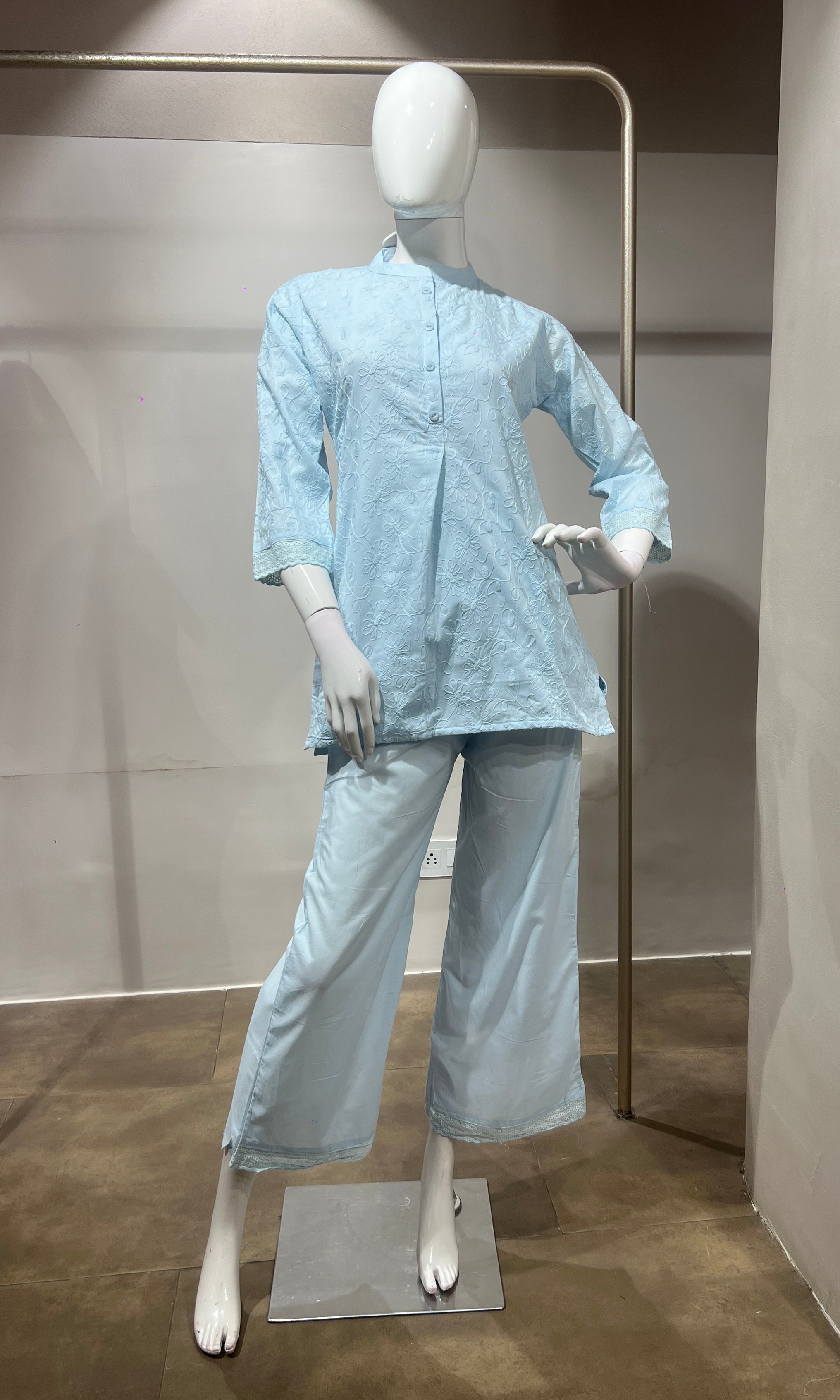 Light blue Cotton Ethnic Co-ord Set