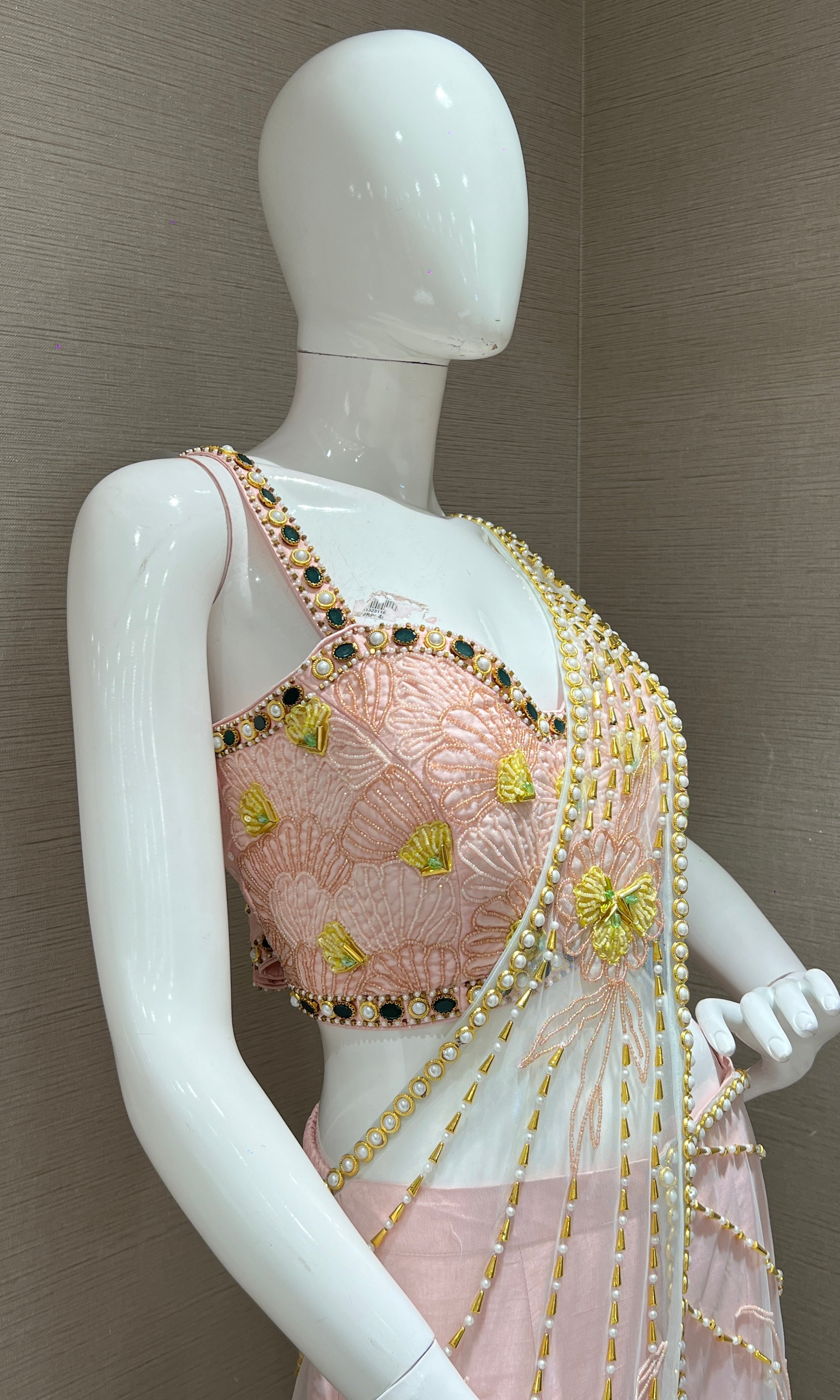 Baby pink palazzo with draped pallu