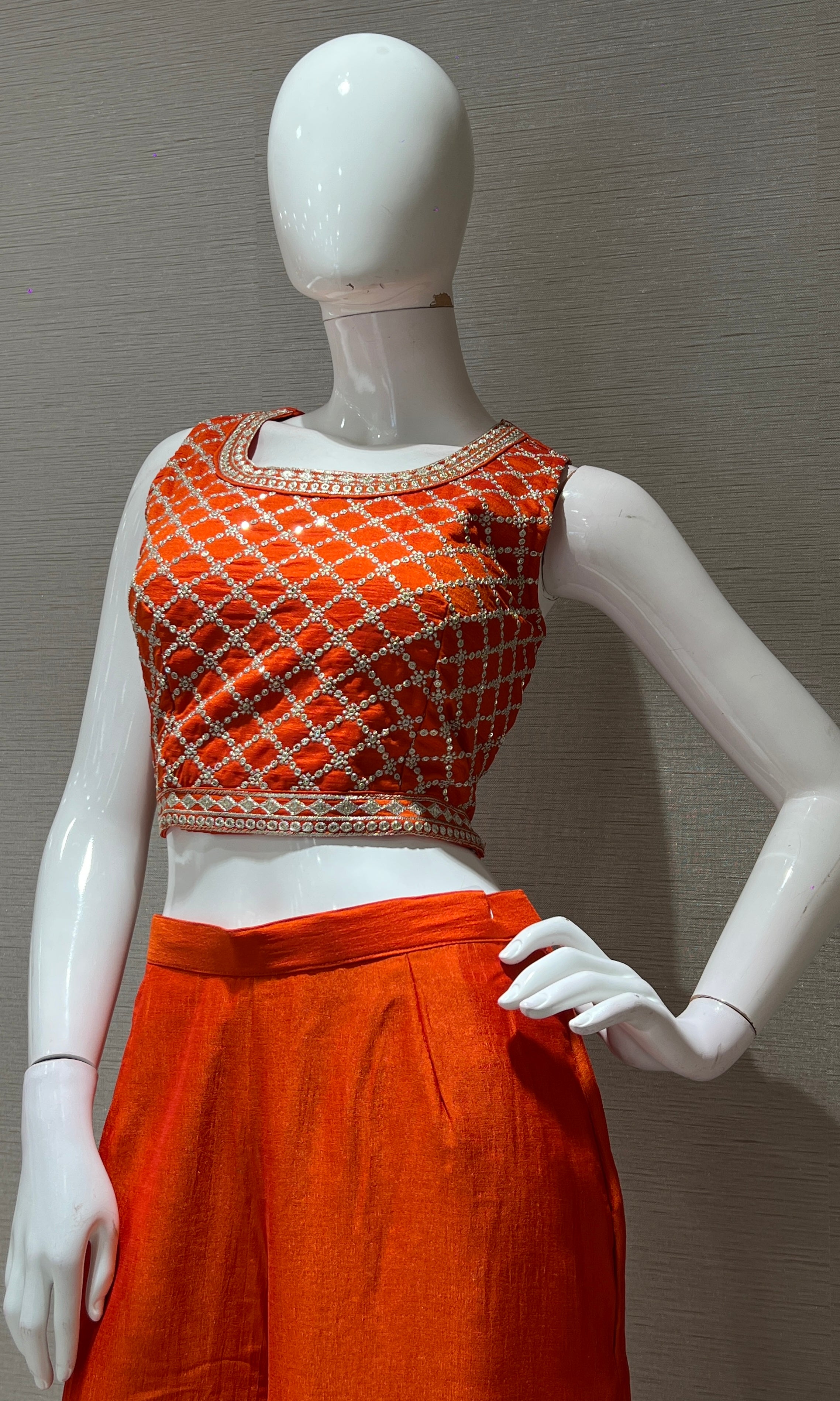 Orange EMBROIDERED JACKET STYLE PALAZOO SET