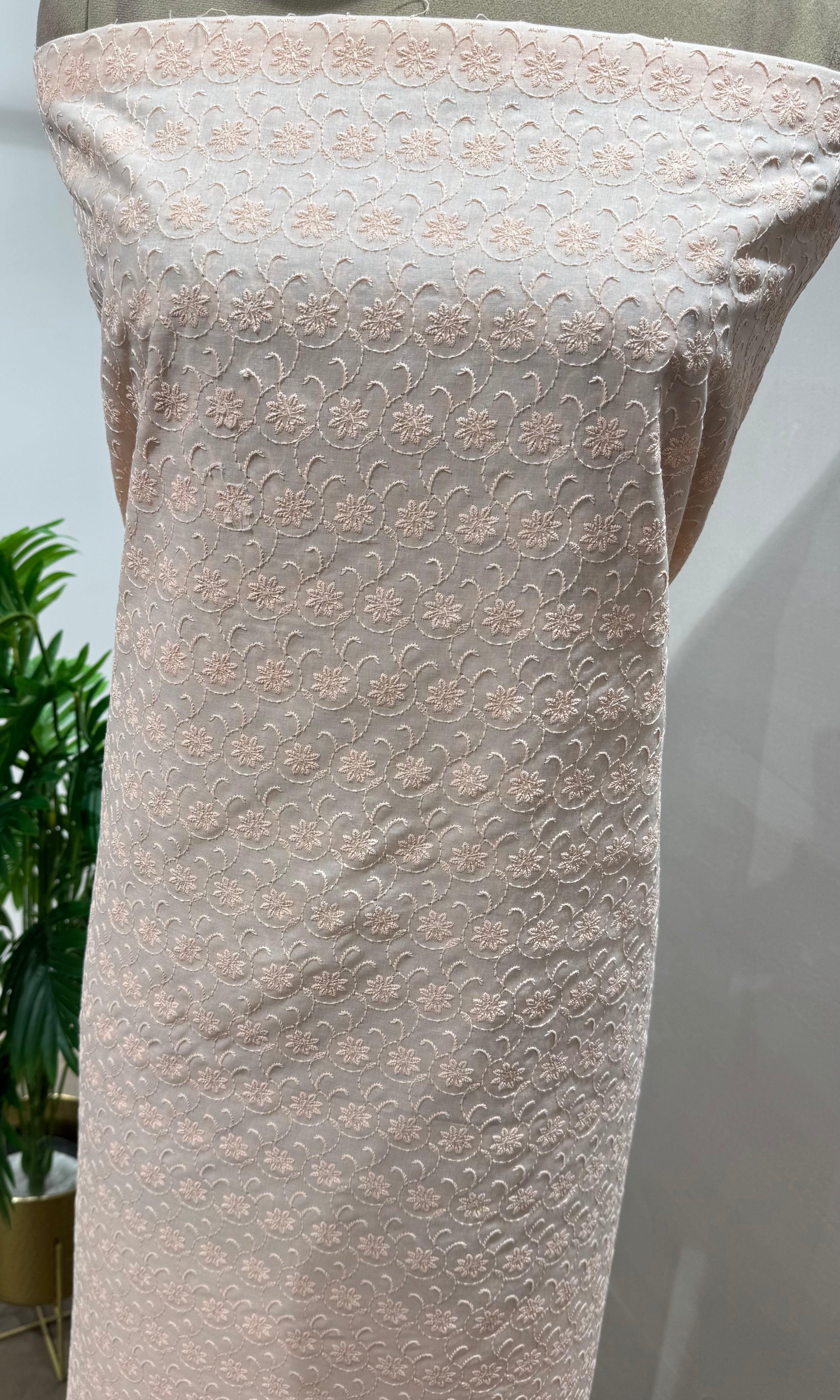 PEACH CHIKANKARI DRESS MATERIAL