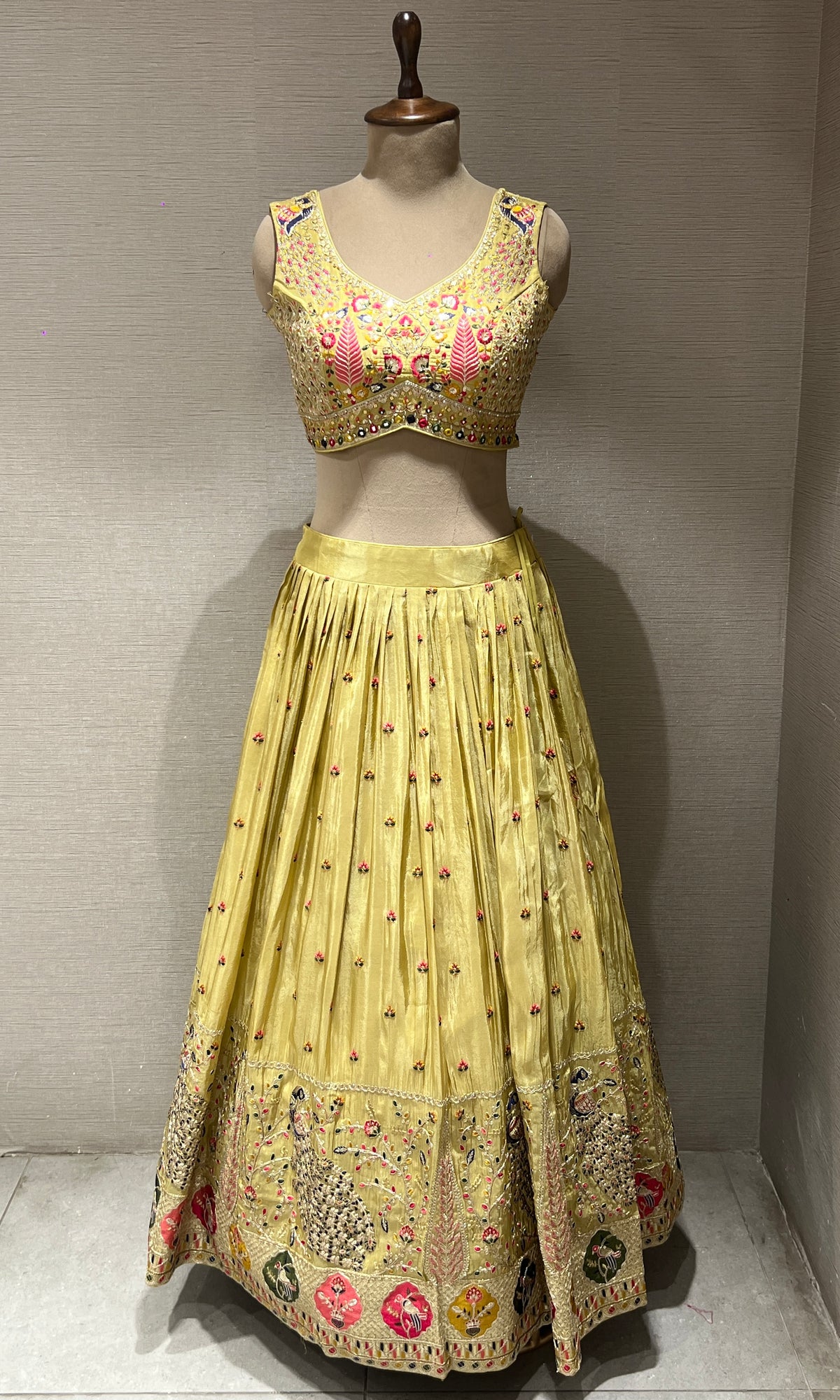Pista green Floral Embroidered Lehenga