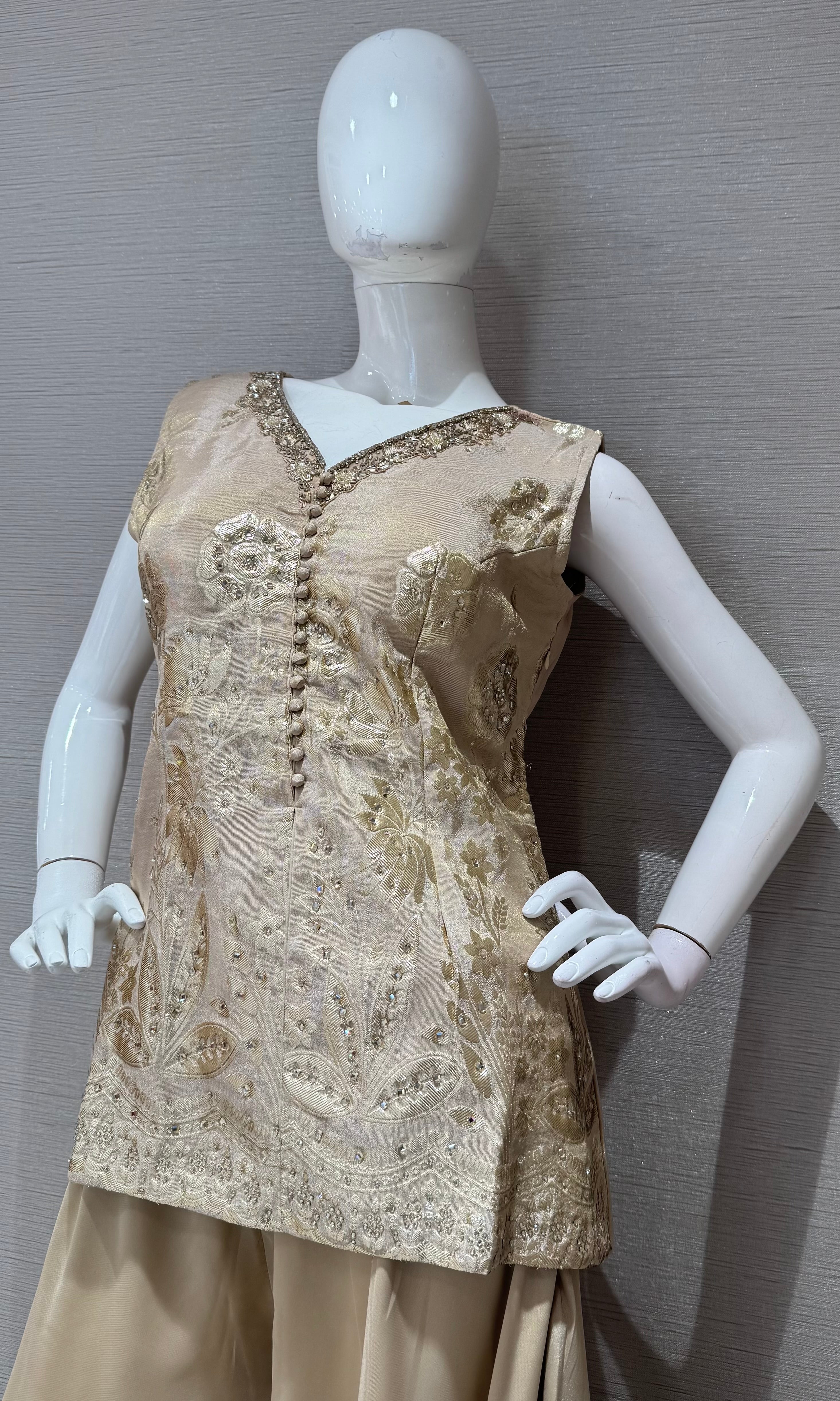 BEIGE Gold Shimmer Tissue palazzo Set