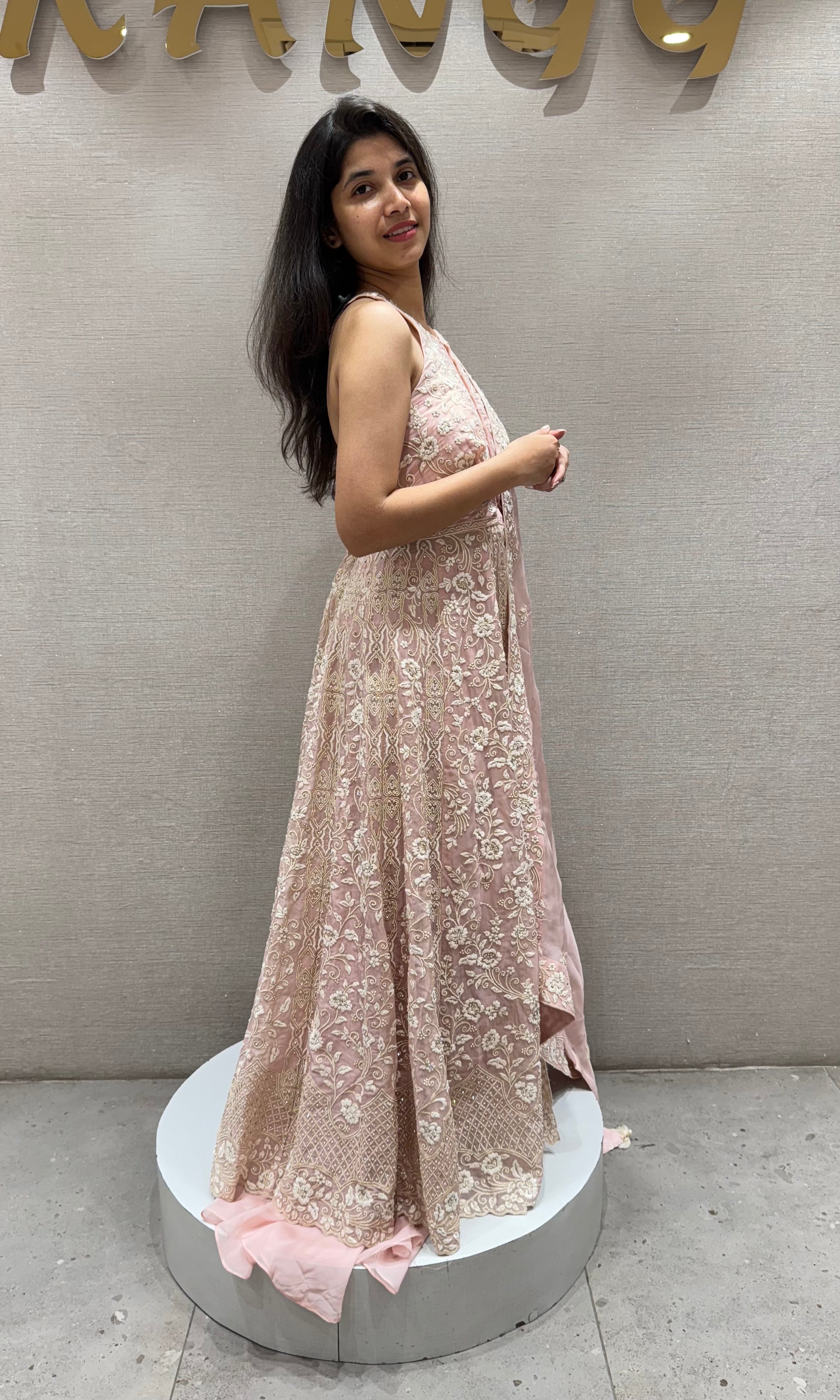 BLUSH pink EMBROIDERED FRONT SLIT ANARKALI